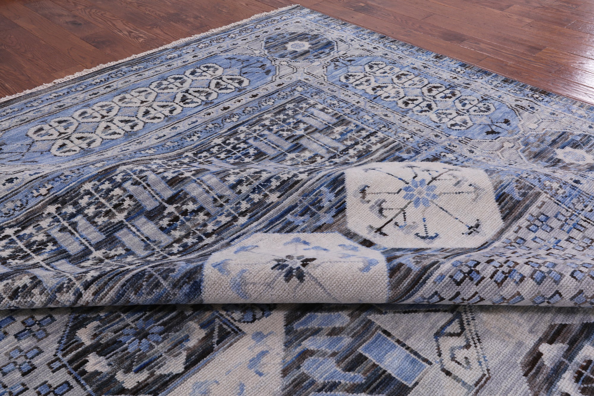 Grey Geometric Persian Hand Knotted Wool Rug - 12' 3" X 18' 2" - Golden Nile