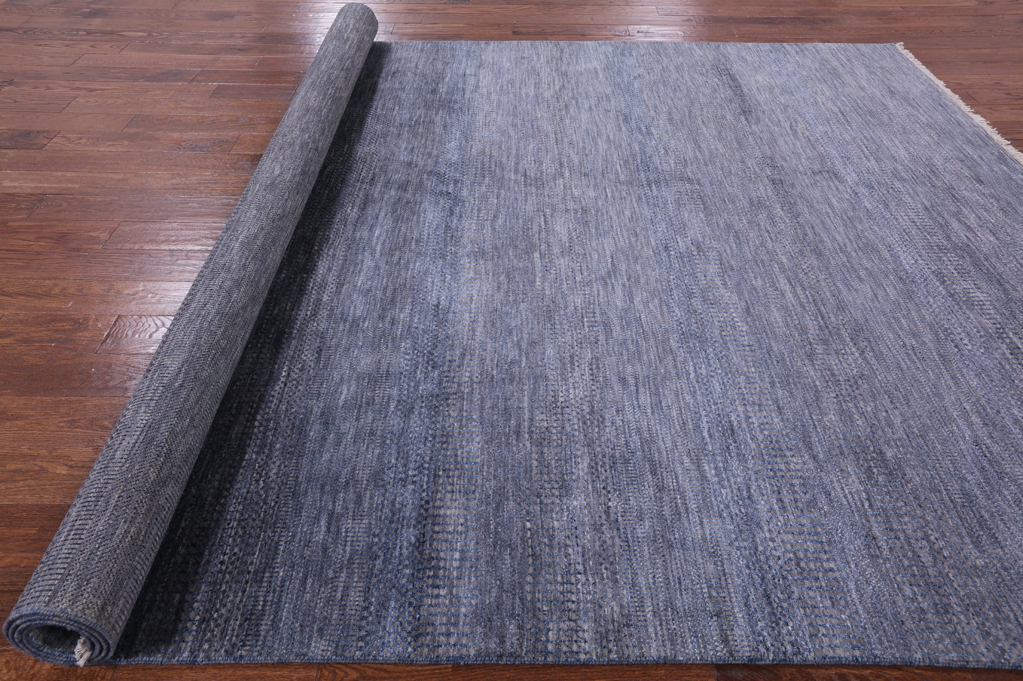 Grey Savannah Grass Hand Knotted Wool & Silk Rug - 8' 1" X 11' 3" - Golden Nile