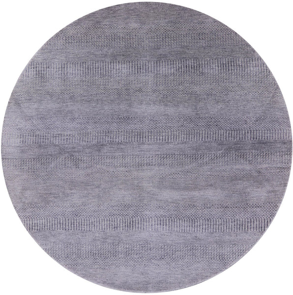 Grey Round Savannah Grass Hand-Knotted Wool & Silk Rug - 5' 9" X 5' 9" - Golden Nile