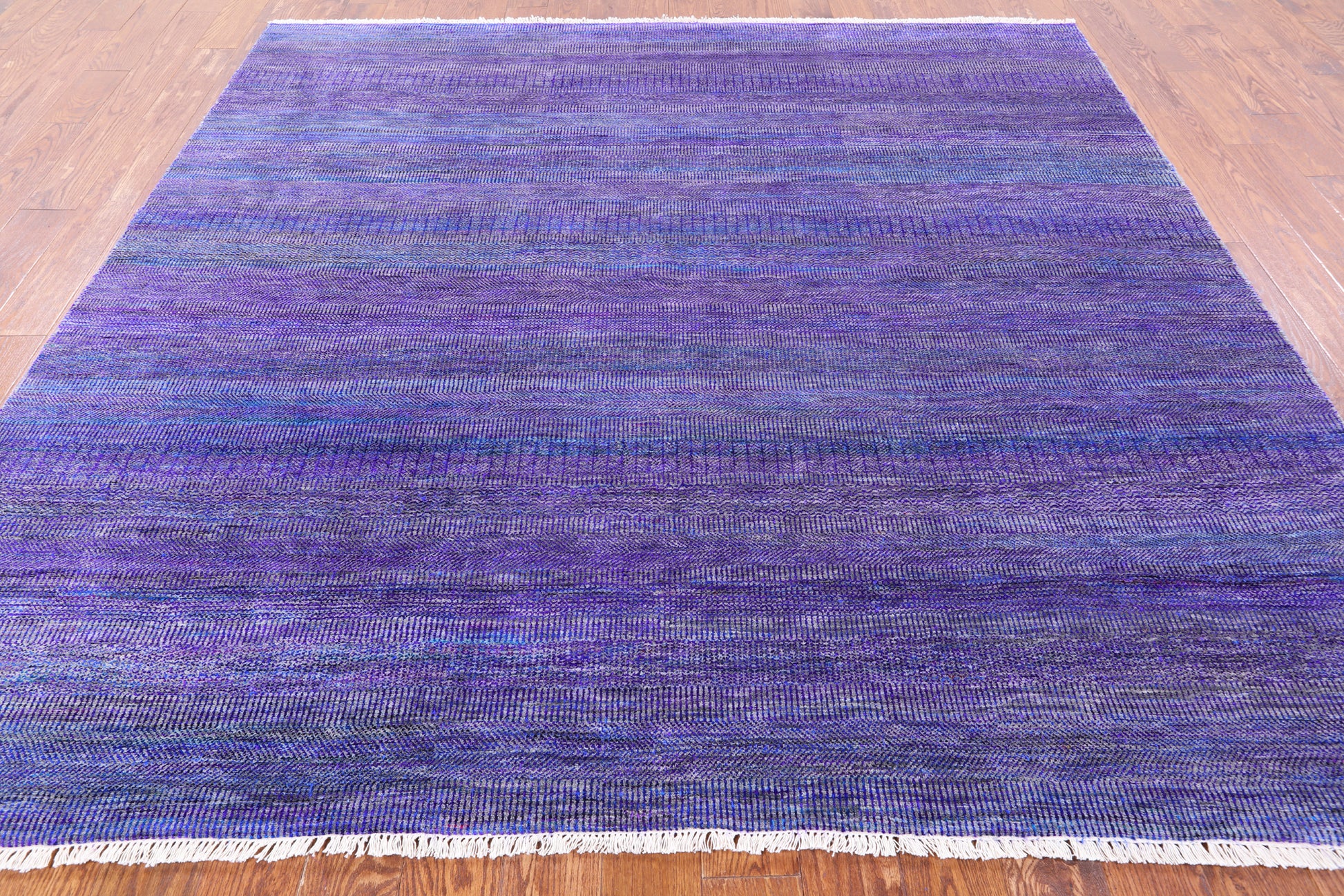 Purple Square Savannah Grass Hand Knotted Wool & Silk Rug - 8' 1" X 8' 0" - Golden Nile