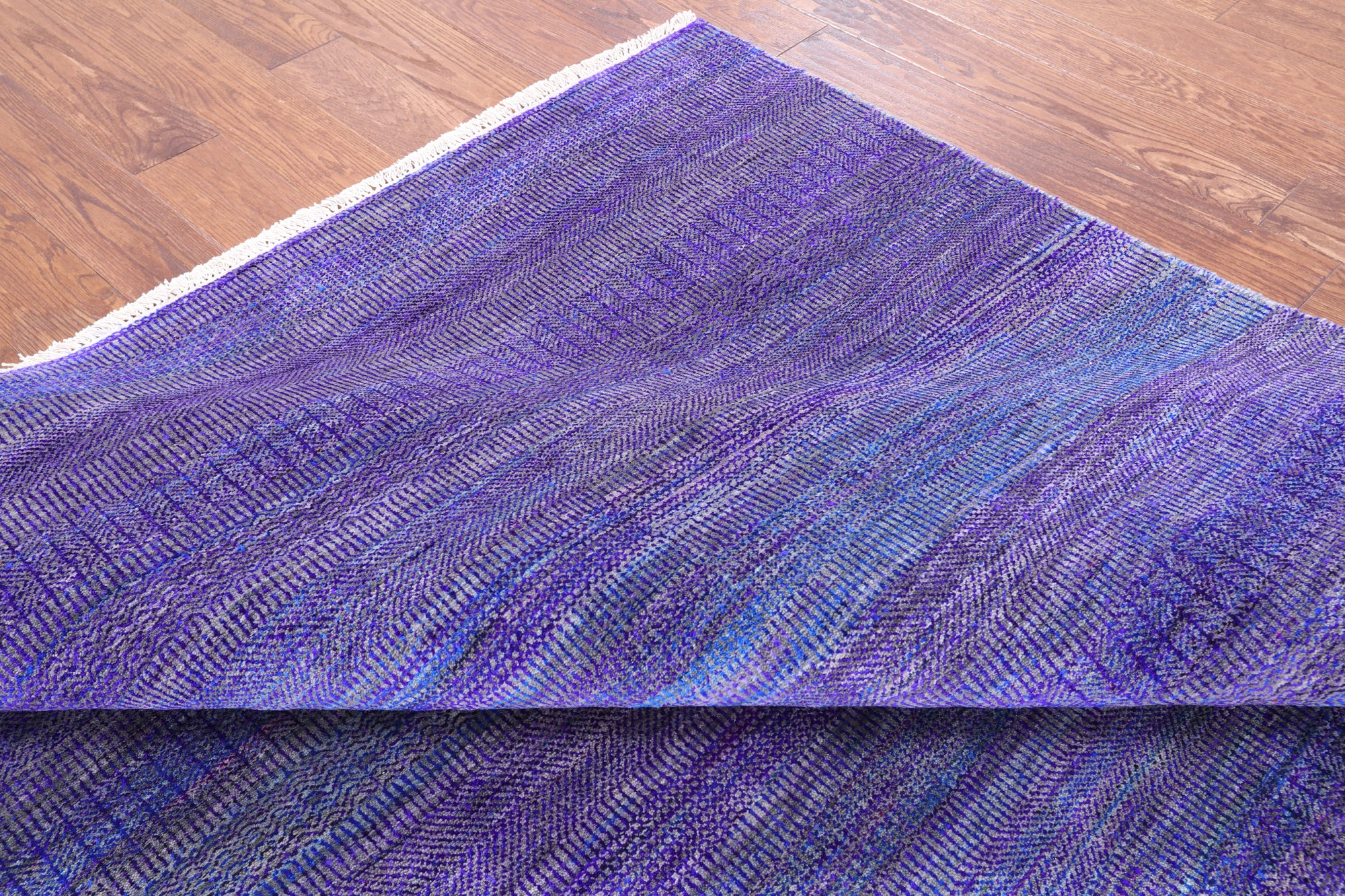 Purple Square Savannah Grass Hand Knotted Wool & Silk Rug - 8' 1" X 8' 0" - Golden Nile