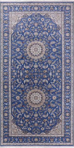 Blue Persian Nain Handmade Wool & Silk Rug - 8' 1" X 15' 9" - Golden Nile