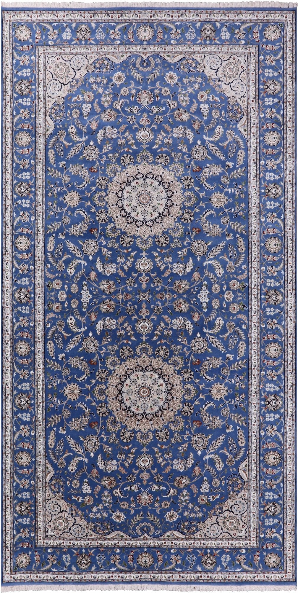 Blue Persian Nain Handmade Wool & Silk Rug - 8' 1" X 15' 9" - Golden Nile
