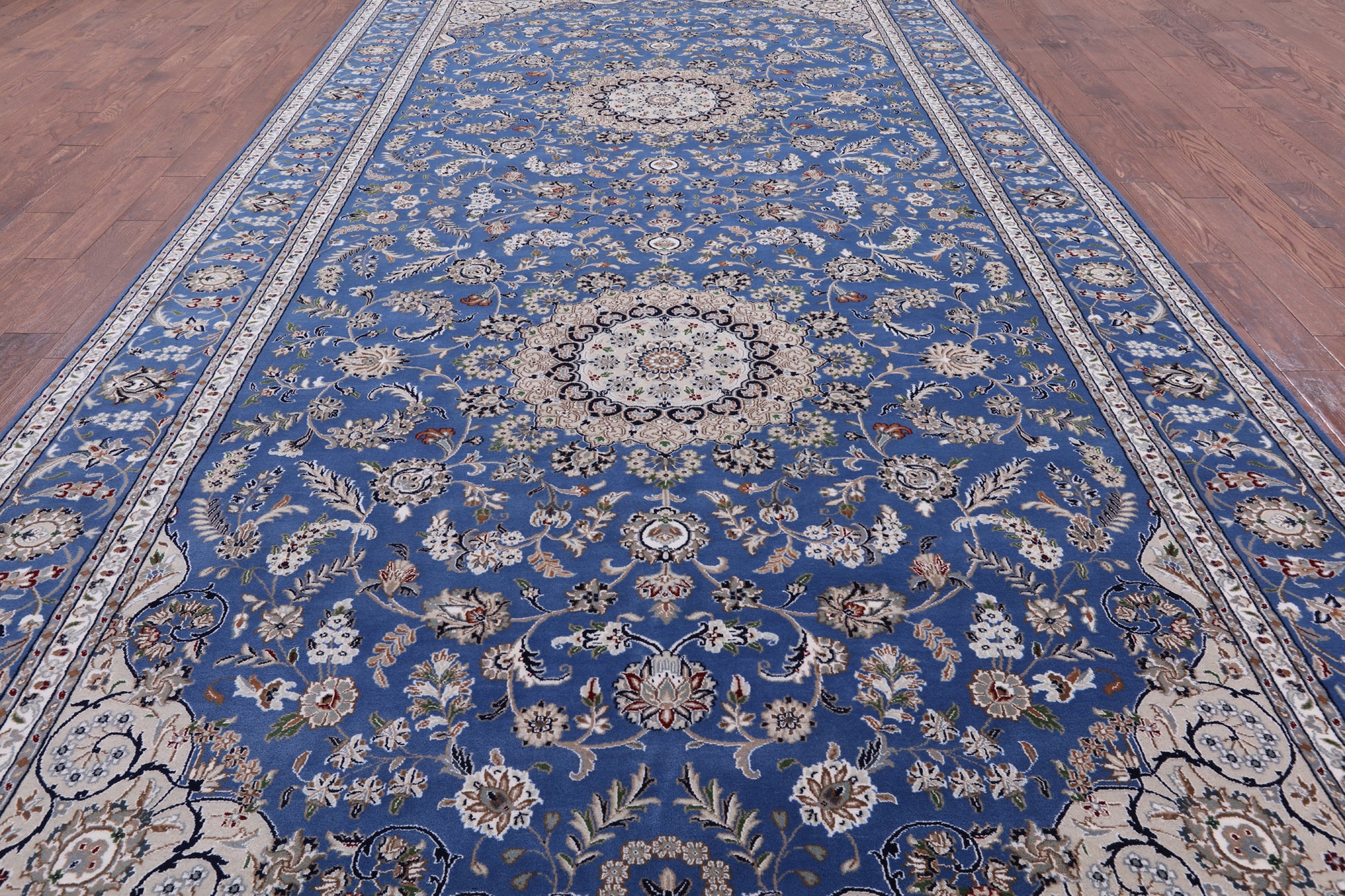 Blue Persian Nain Handmade Wool & Silk Rug - 8' 1" X 15' 9" - Golden Nile