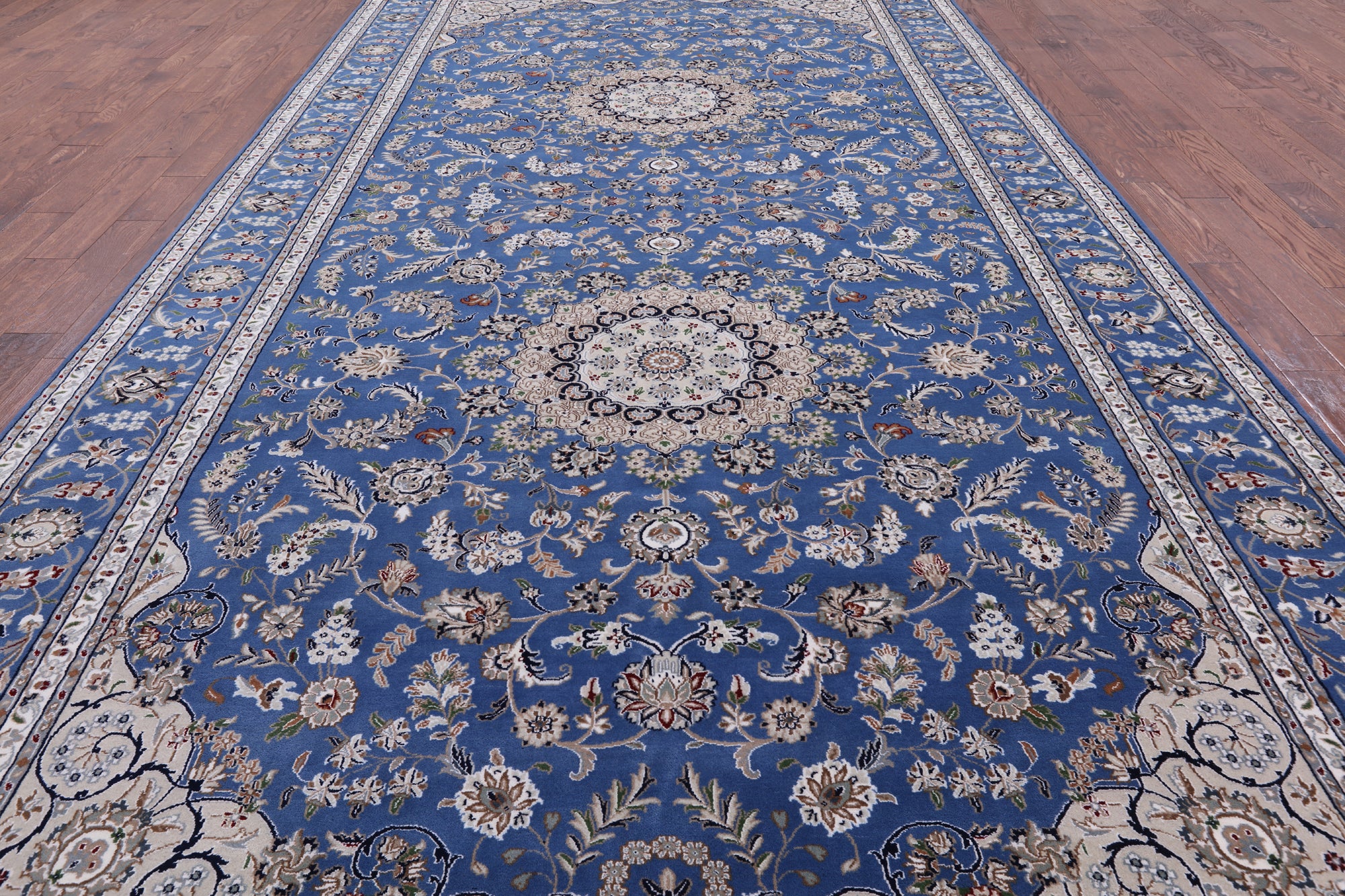 Blue Persian Nain Handmade Wool & Silk Rug - 8' 1" X 15' 9" - Golden Nile