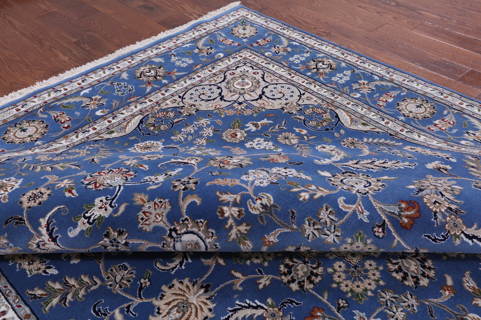 Blue Persian Nain Handmade Wool & Silk Rug - 8' 1" X 15' 9" - Golden Nile