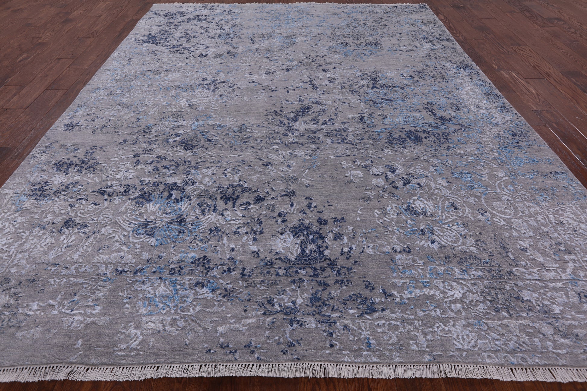 Grey Modern Handmade Wool & Silk Rug - 7' 9" X 10' 2" - Golden Nile