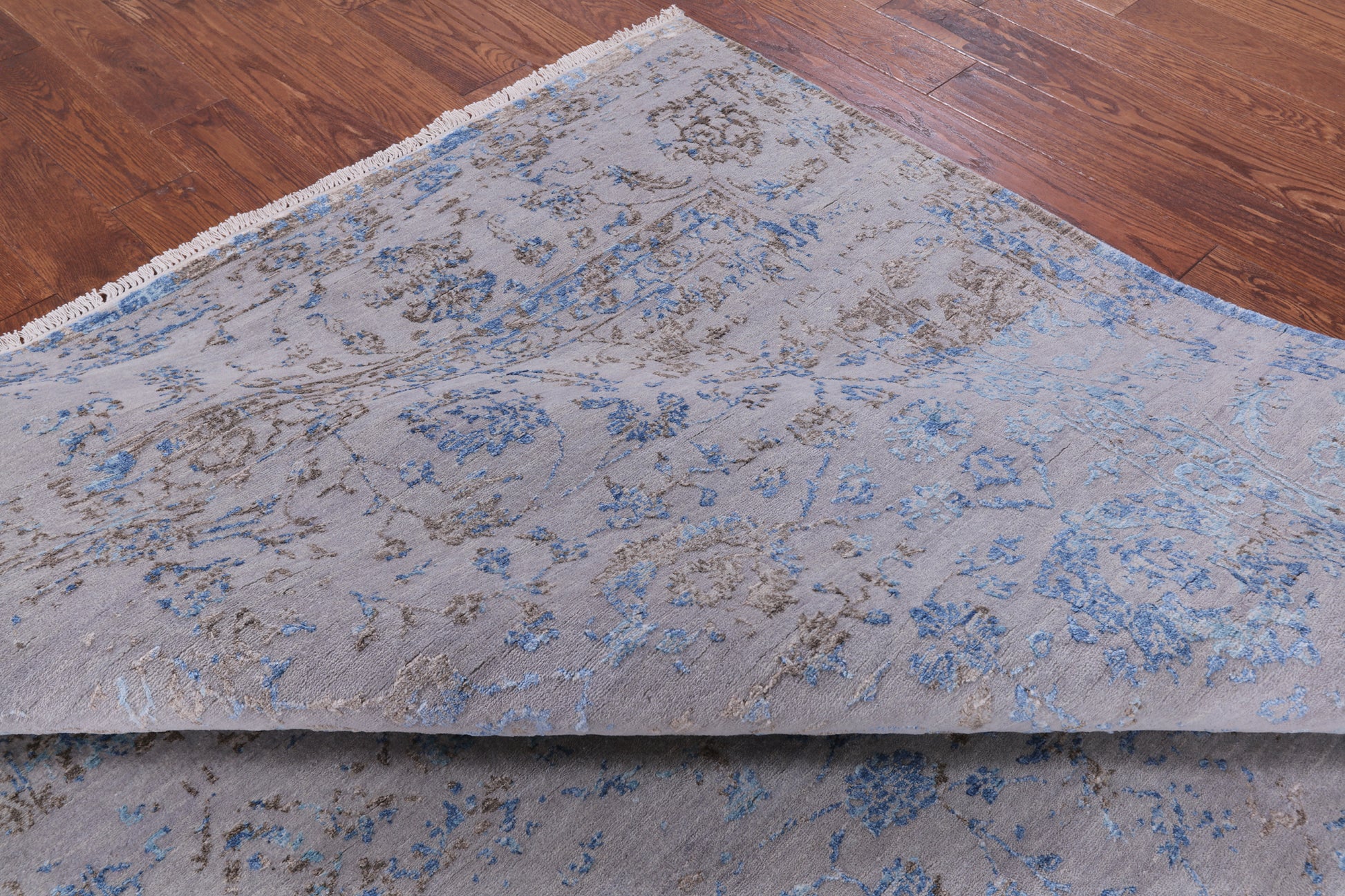 Grey Modern Hand Knotted Wool & Silk Rug - 7' 10" X 10' 3" - Golden Nile