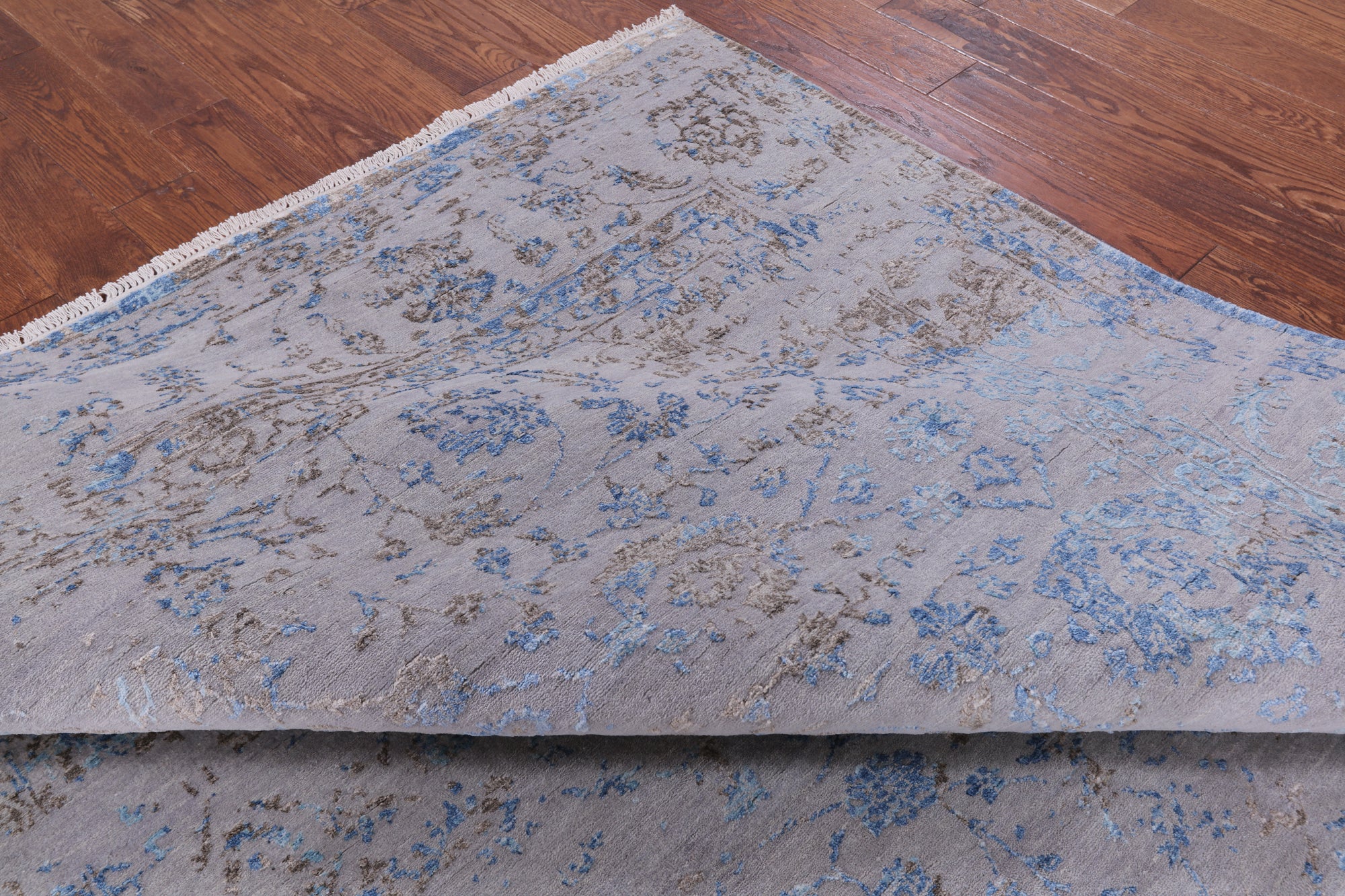 Grey Modern Hand Knotted Wool & Silk Rug - 7' 10" X 10' 3" - Golden Nile