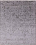 Grey Modern Floral Hand-Knotted Wool & Silk Rug - 8' 0" X 10' 0" - Golden Nile