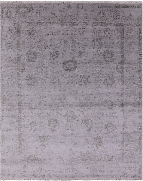 Grey Modern Floral Hand-Knotted Wool & Silk Rug - 8' 0" X 10' 0" - Golden Nile