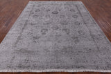 Grey Modern Floral Hand-Knotted Wool & Silk Rug - 8' 0" X 10' 0" - Golden Nile