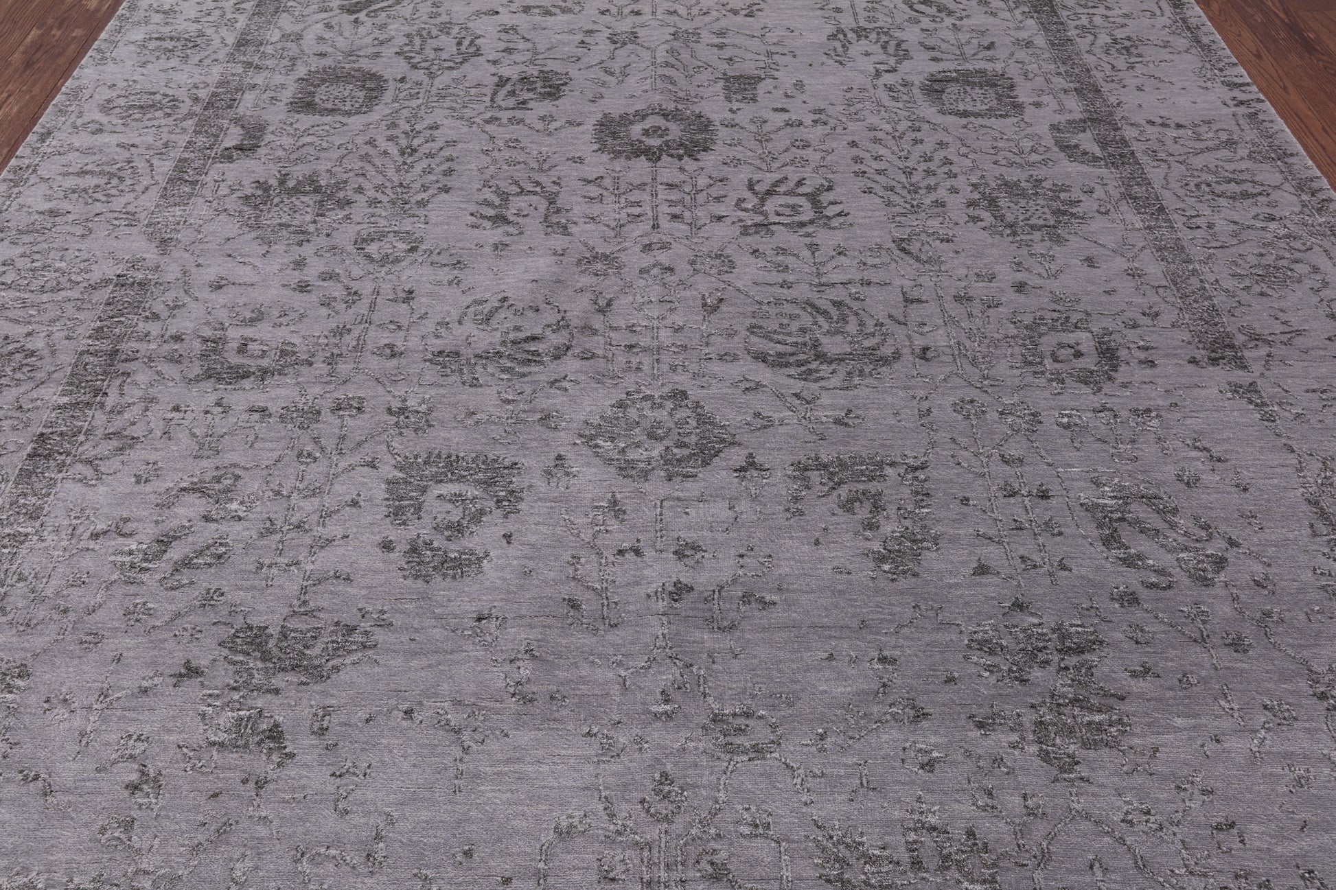 Grey Modern Floral Hand-Knotted Wool & Silk Rug - 8' 0" X 10' 0" - Golden Nile