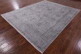 Grey Modern Floral Hand-Knotted Wool & Silk Rug - 8' 0" X 10' 0" - Golden Nile