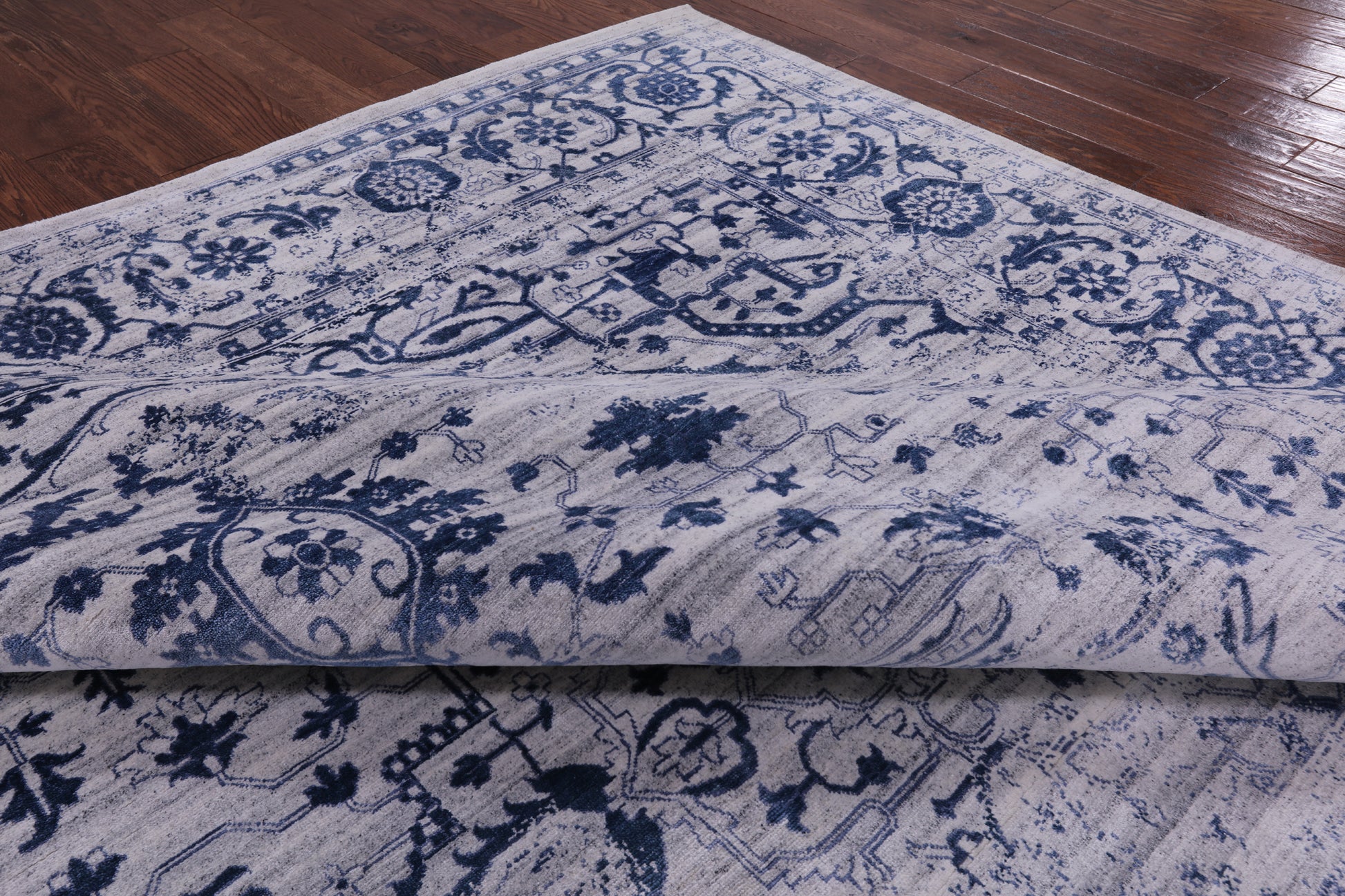 Grey Persian Fine Serapi Handmade Wool & Silk Rug - 8' 10" X 12' 1" - Golden Nile