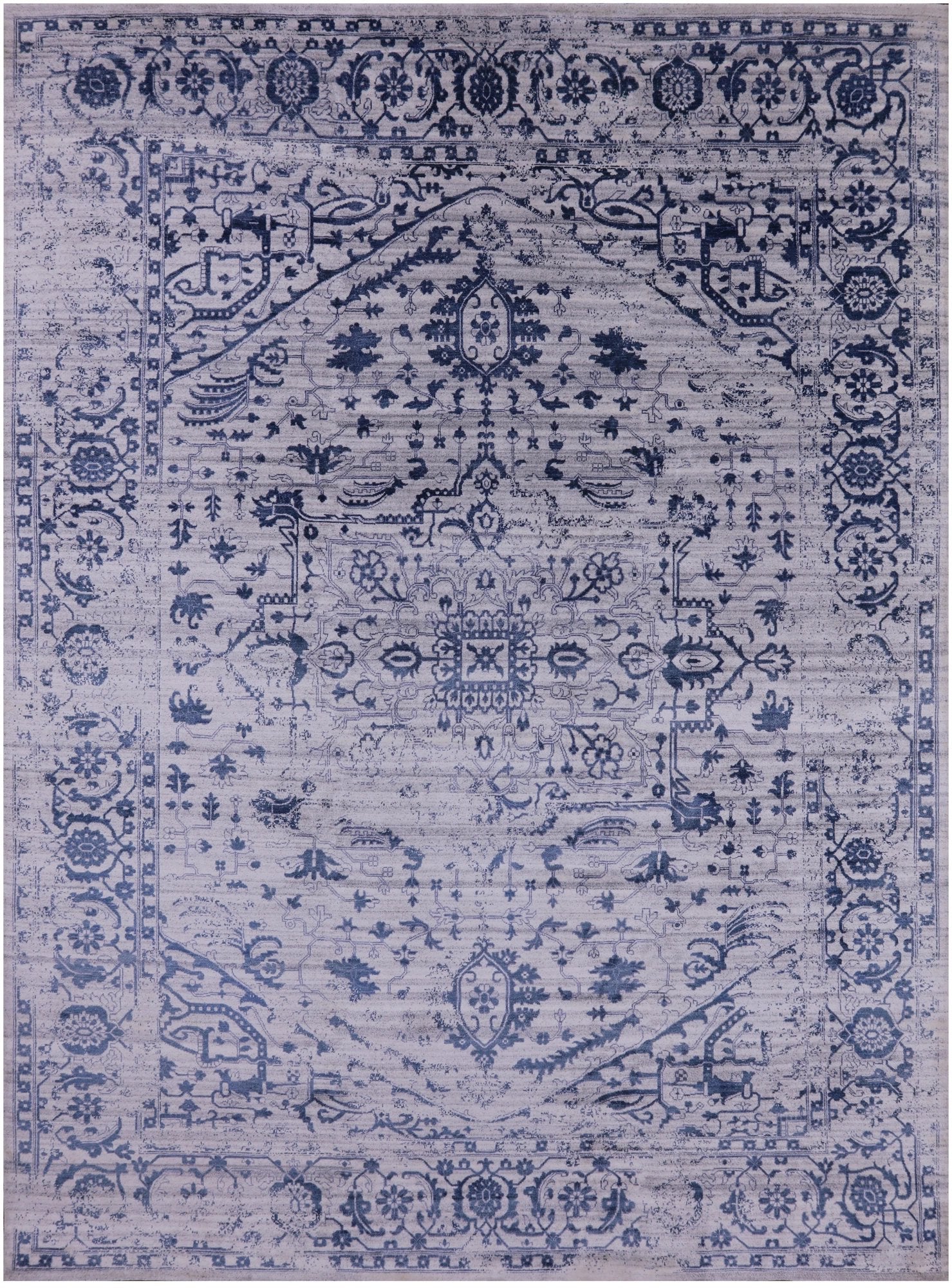 Grey Persian Fine Serapi Handmade Wool & Silk Rug - 8' 10" X 12' 1" - Golden Nile