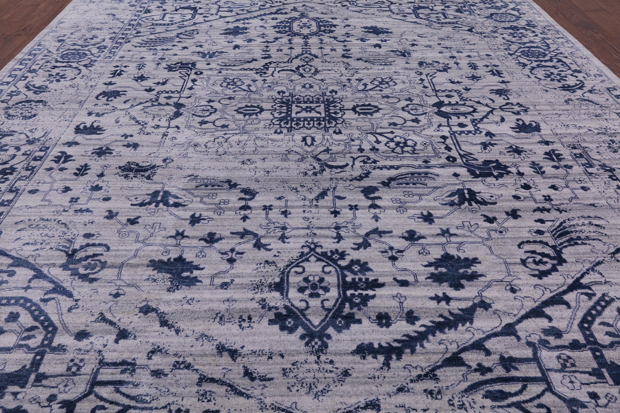 Grey Persian Fine Serapi Handmade Wool & Silk Rug - 8' 10" X 12' 1" - Golden Nile