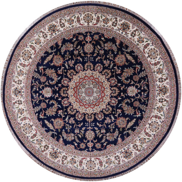 Round Persian Nain Hand-Knotted Wool & Silk Rug - 9' 9" X 9' 11" - Golden Nile