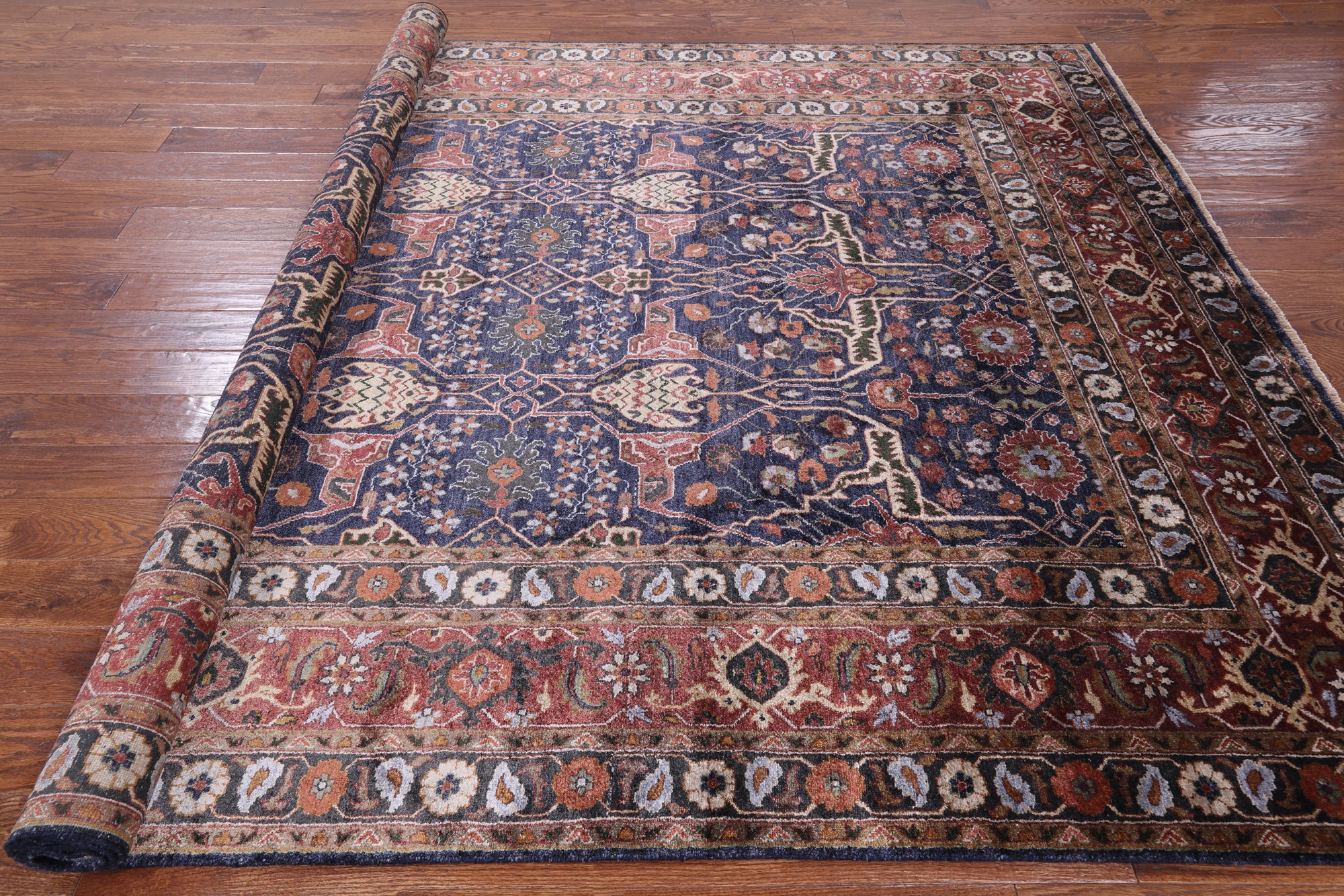 Blue Fine Serapi Hand Knotted 100% Silk Rug - 8' 0" X 10' 2" - Golden Nile