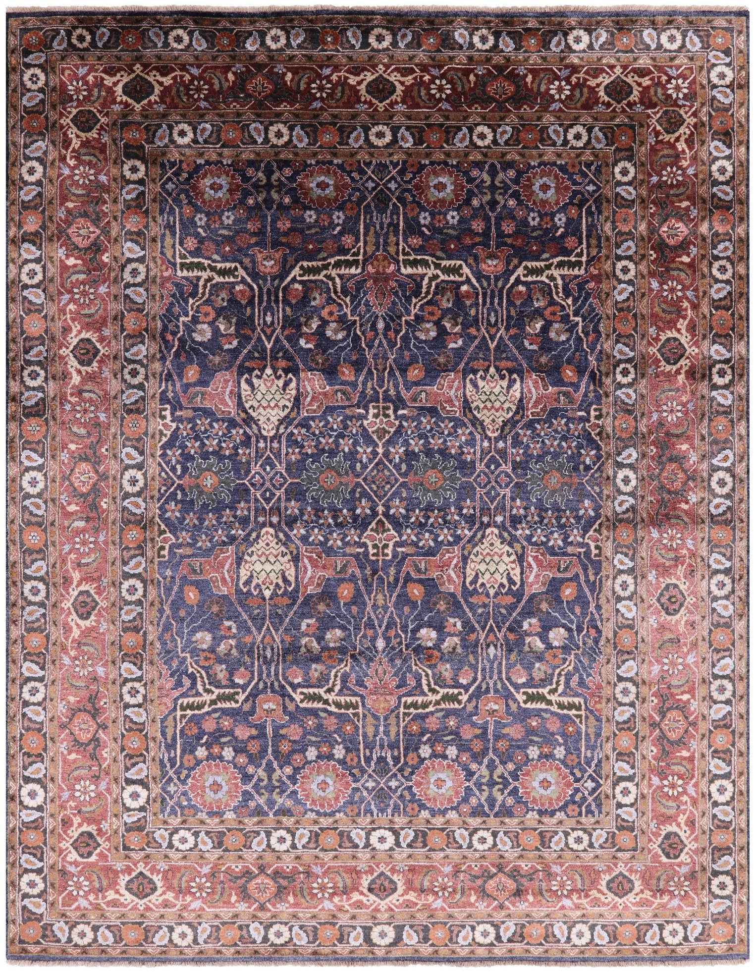 Blue Fine Serapi Hand Knotted 100% Silk Rug - 8' 0" X 10' 2" - Golden Nile