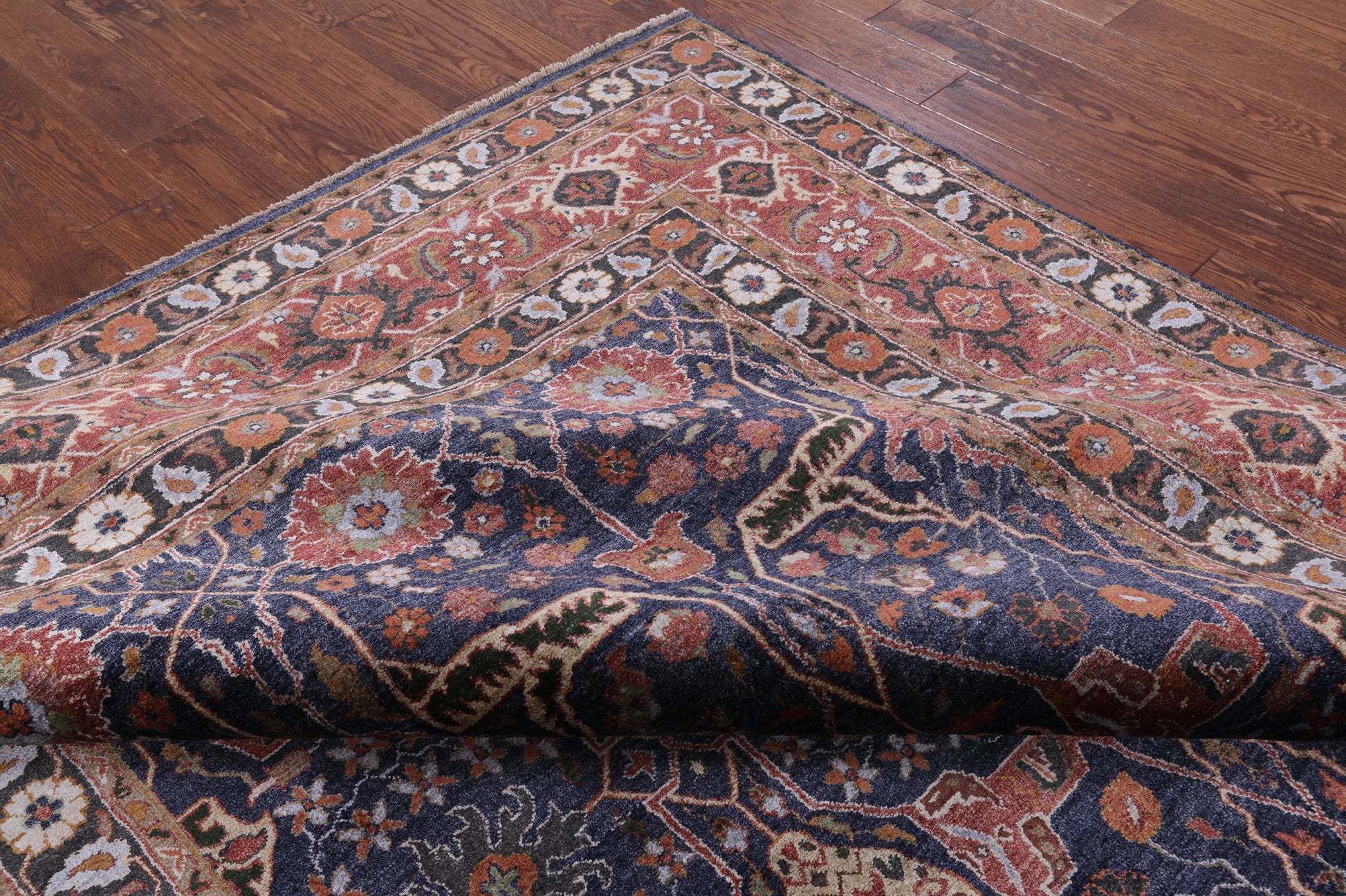 Blue Fine Serapi Hand Knotted 100% Silk Rug - 8' 0" X 10' 2" - Golden Nile