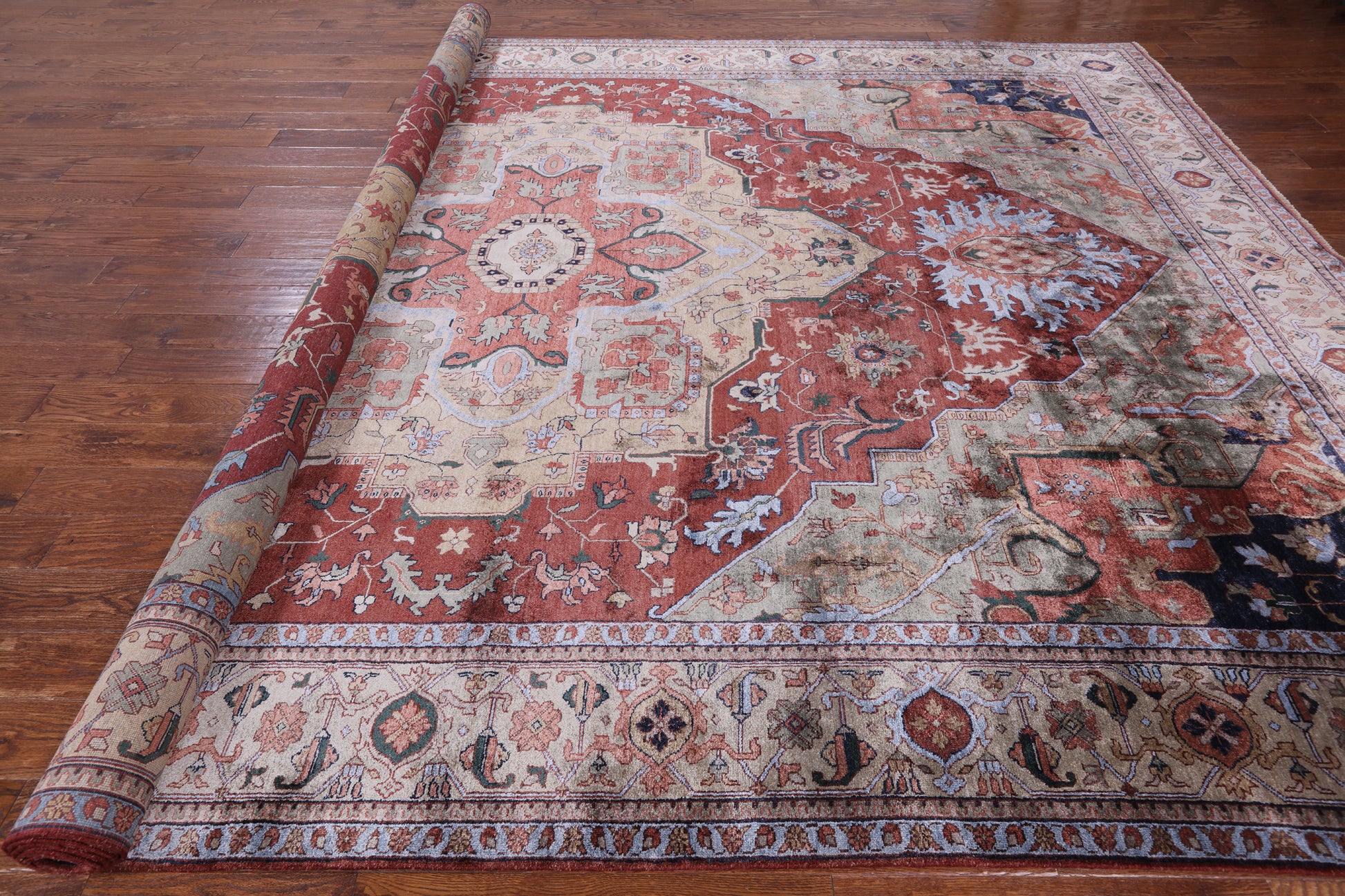 Rust Fine Serapi Handmade 100% Silk Rug - 10' 2" X 14' 1" - Golden Nile