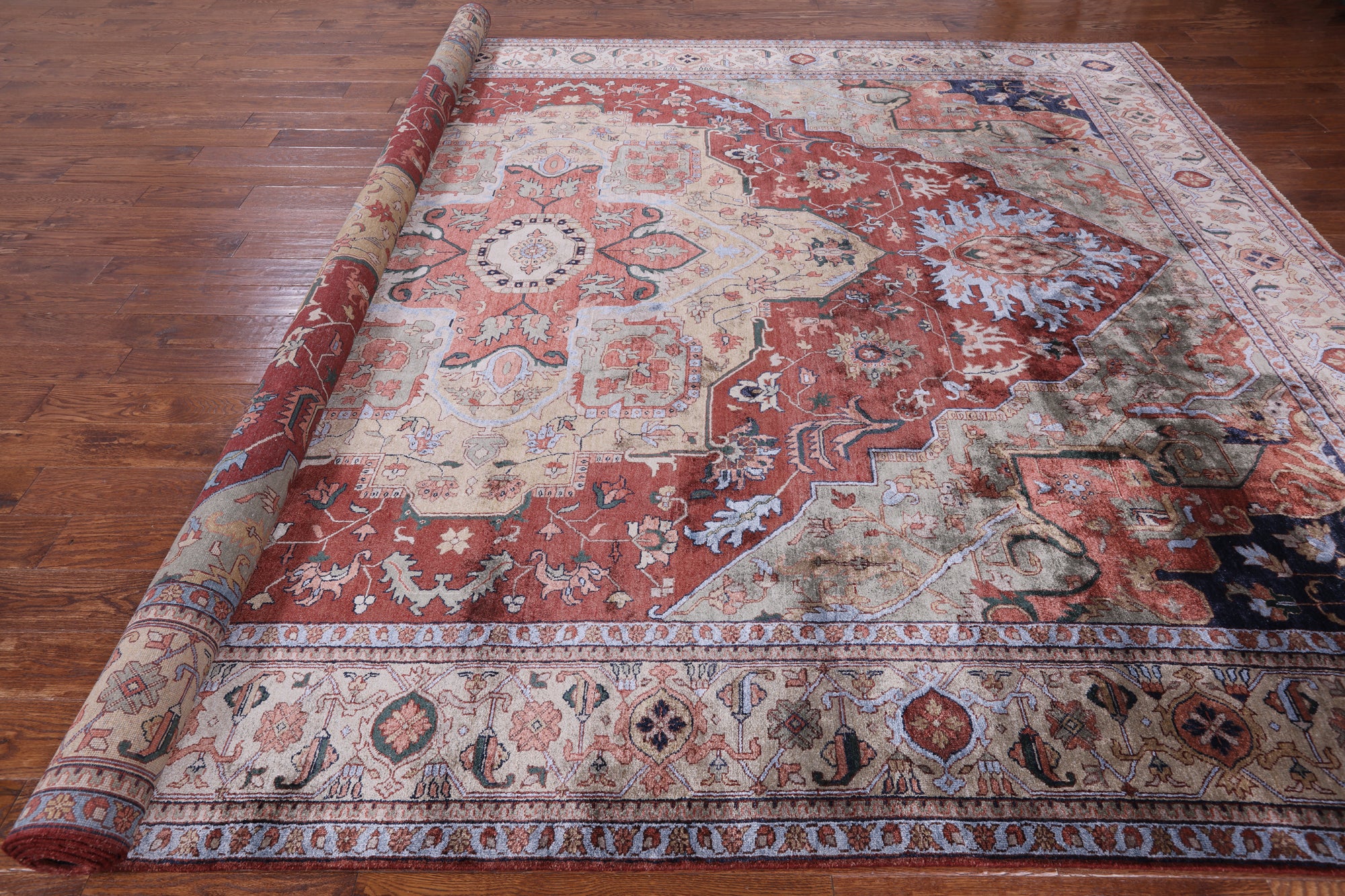 Rust Fine Serapi Handmade 100% Silk Rug - 10' 2" X 14' 1" - Golden Nile