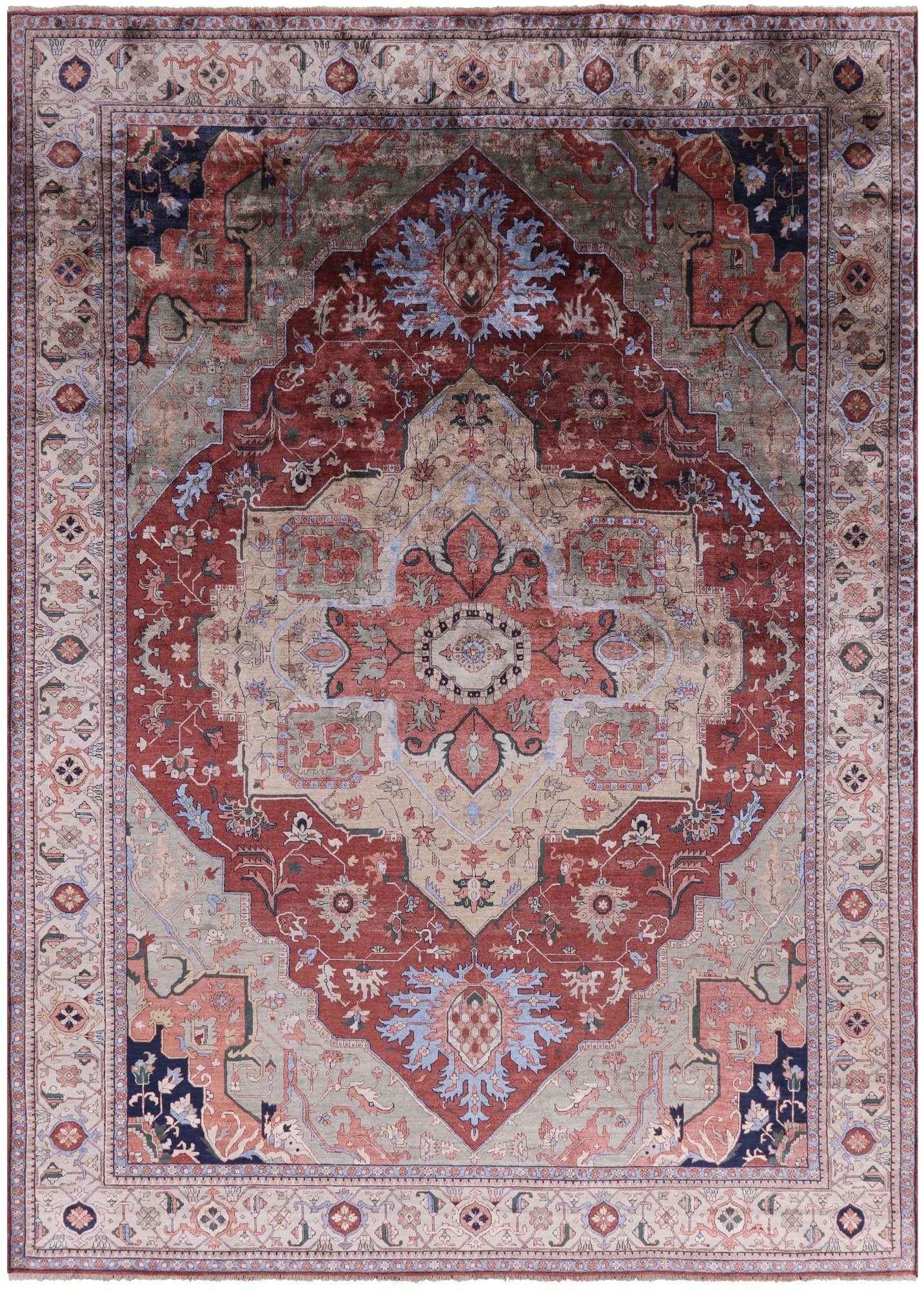 Rust Fine Serapi Handmade 100% Silk Rug - 10' 2" X 14' 1" - Golden Nile