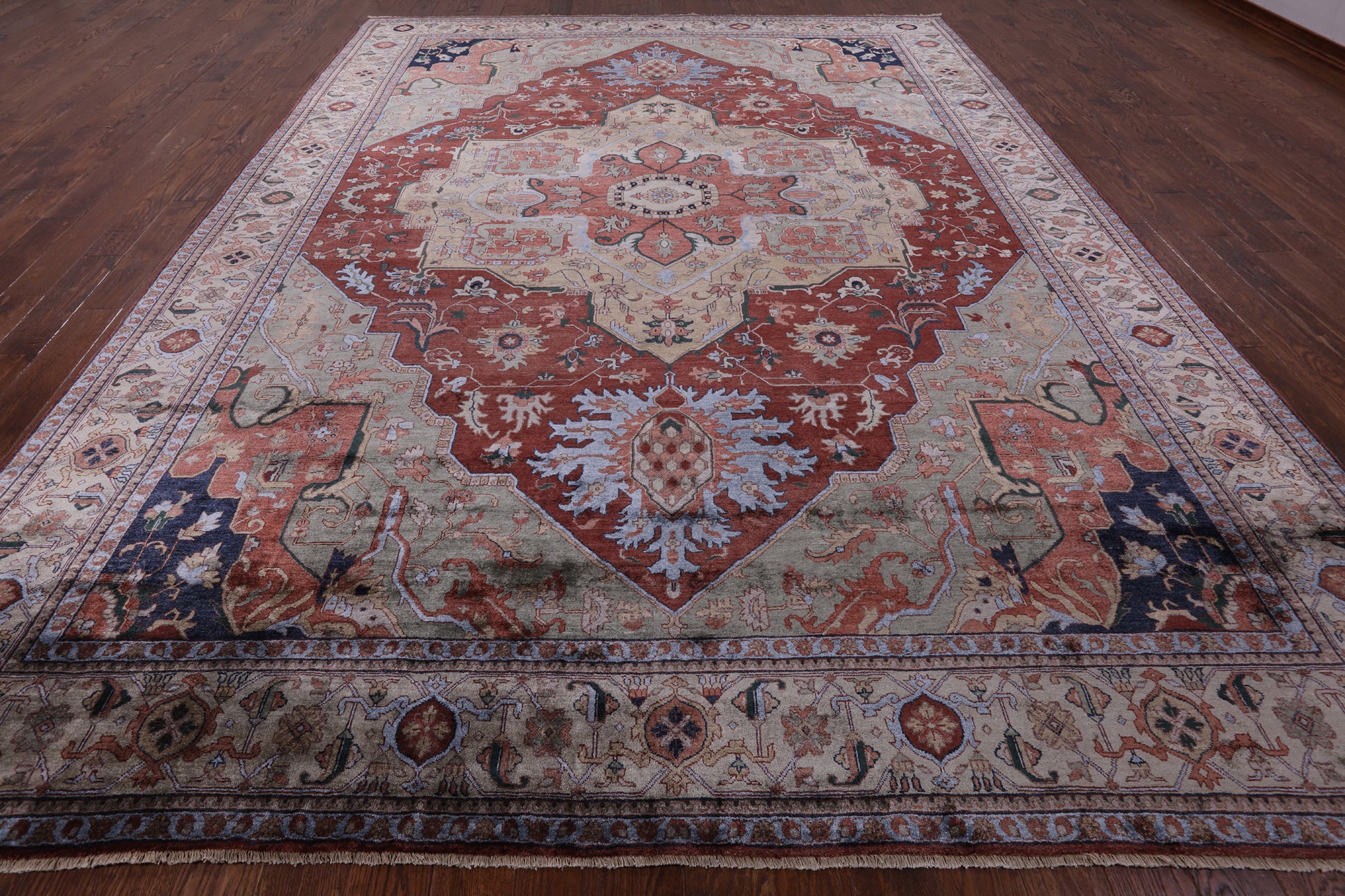 Rust Fine Serapi Handmade 100% Silk Rug - 10' 2" X 14' 1" - Golden Nile