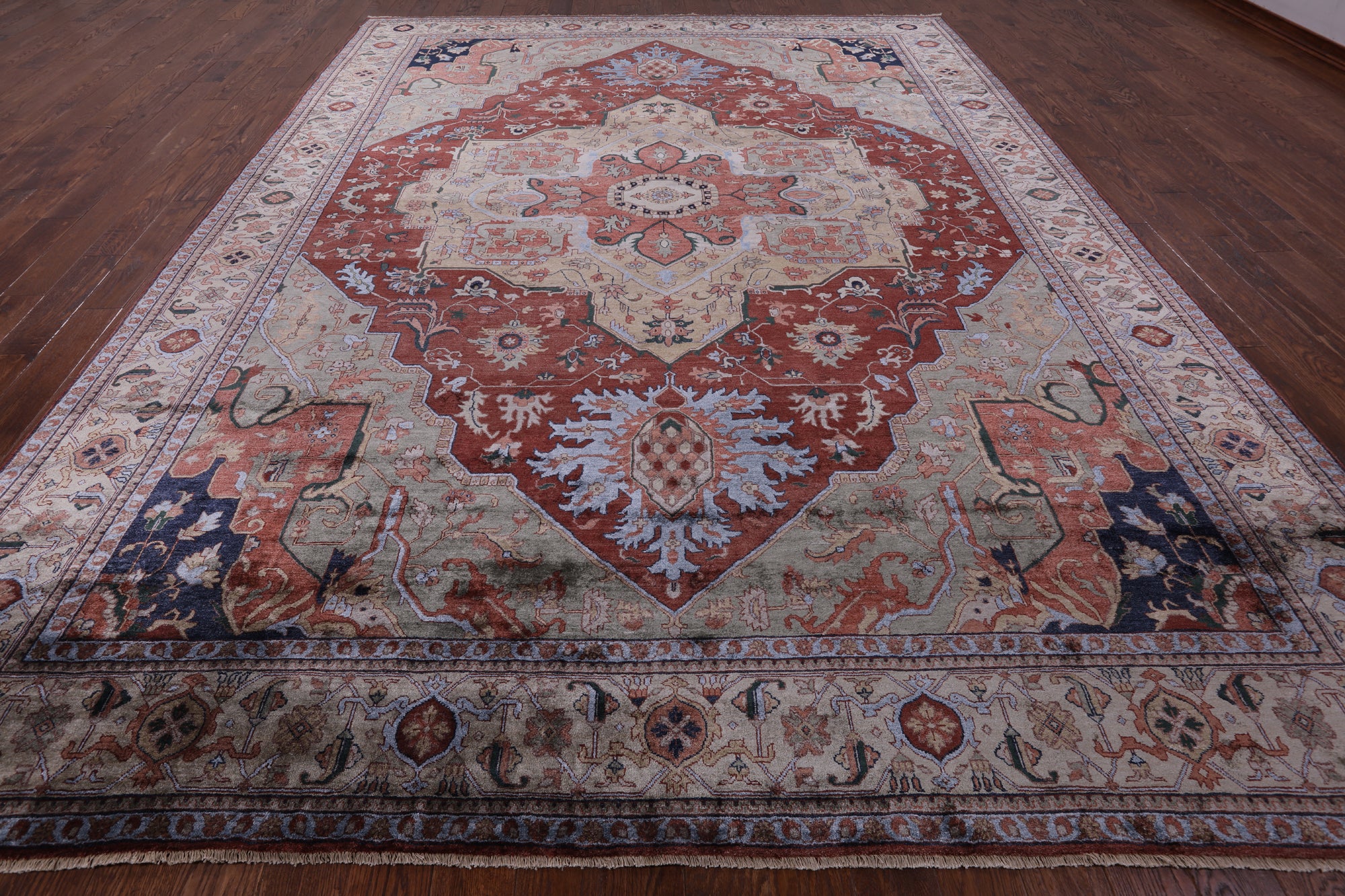 Rust Fine Serapi Handmade 100% Silk Rug - 10' 2" X 14' 1" - Golden Nile