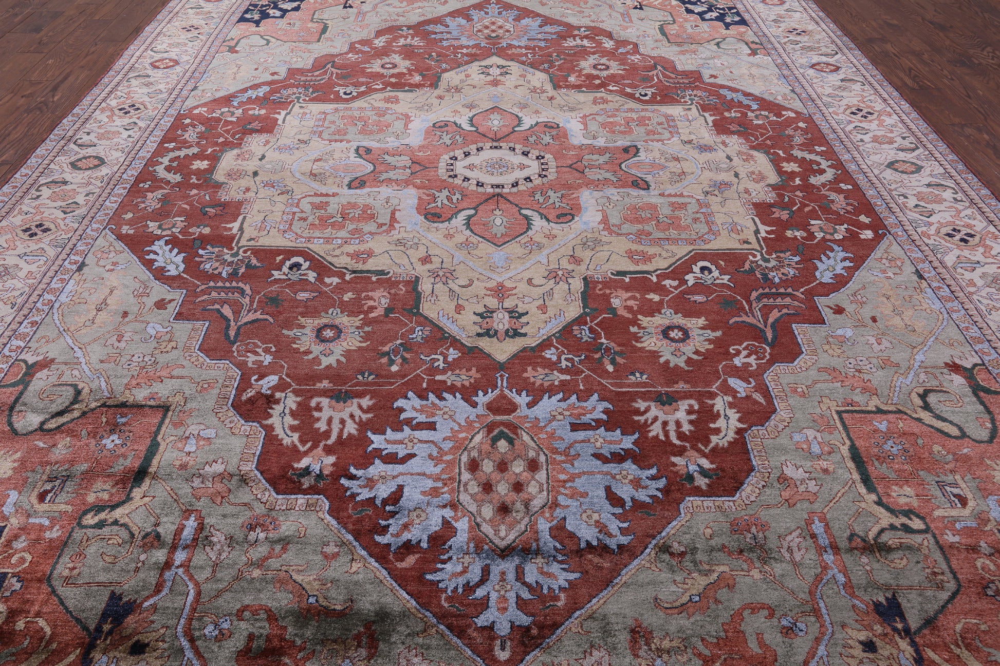 Rust Fine Serapi Handmade 100% Silk Rug - 10' 2" X 14' 1" - Golden Nile