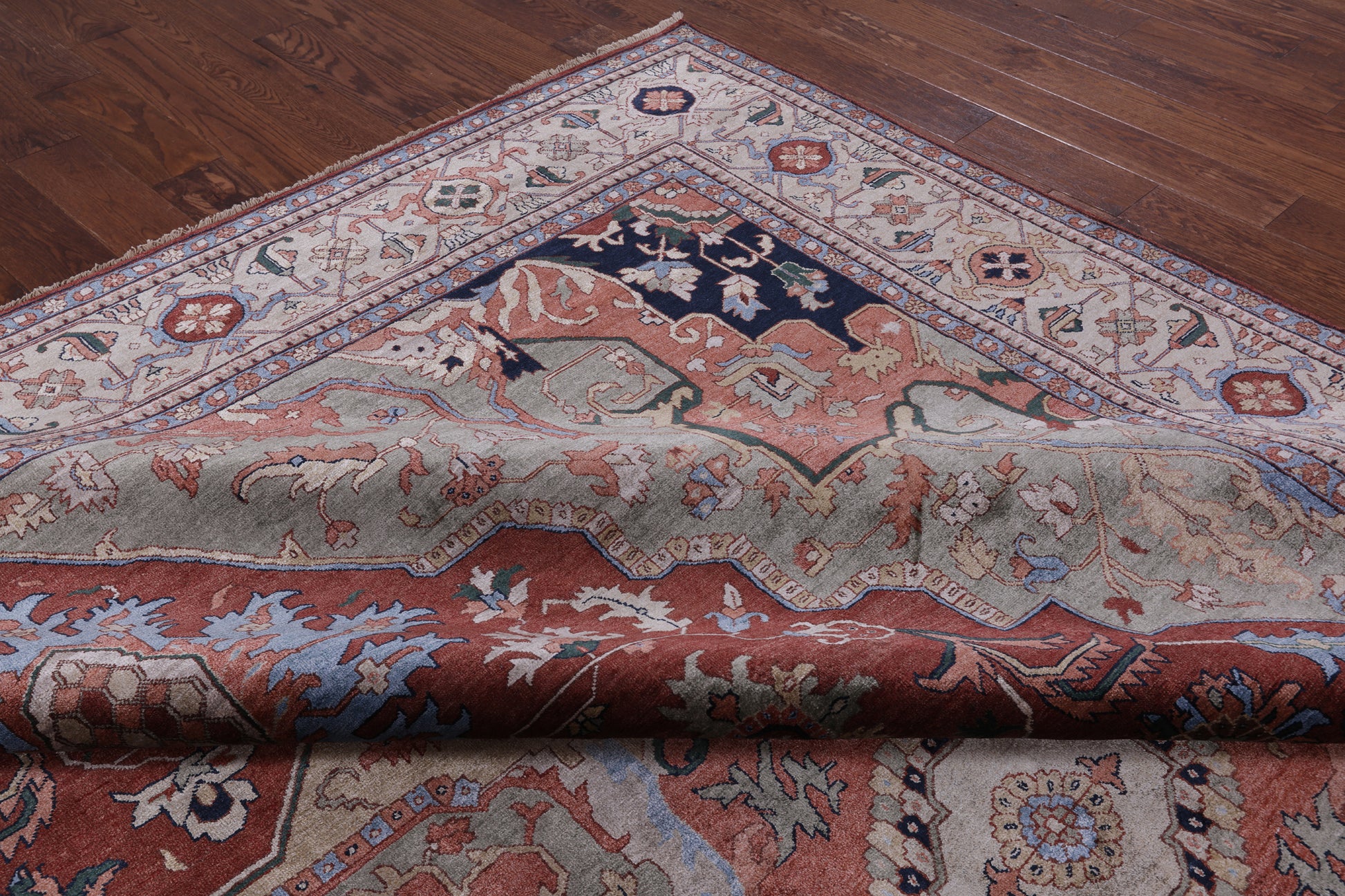 Rust Fine Serapi Handmade 100% Silk Rug - 10' 2" X 14' 1" - Golden Nile