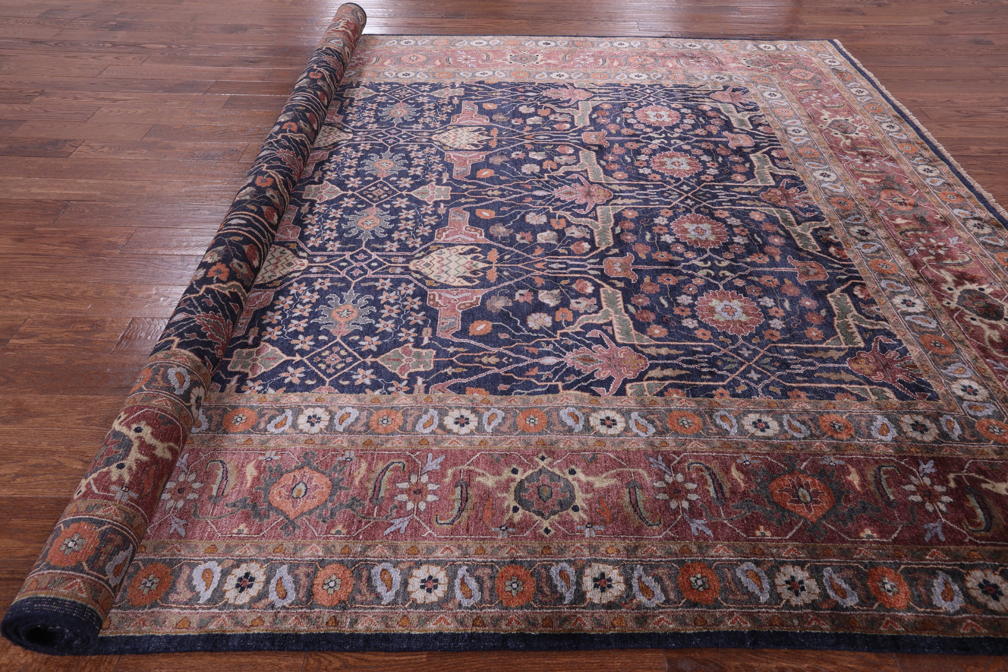 Blue Fine Serapi Hand-Knotted 100% Silk Rug - 8' 11" X 11' 11" - Golden Nile