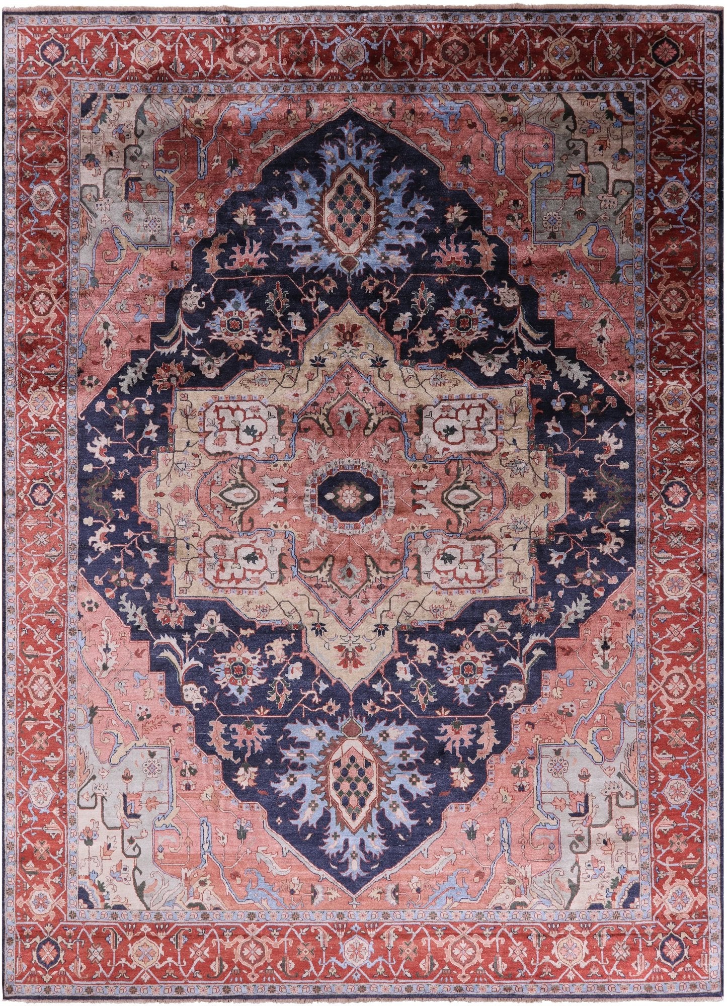 Blue Fine Serapi Hand-Knotted 100% Silk Rug - 8' 10" X 12' 1" - Golden Nile