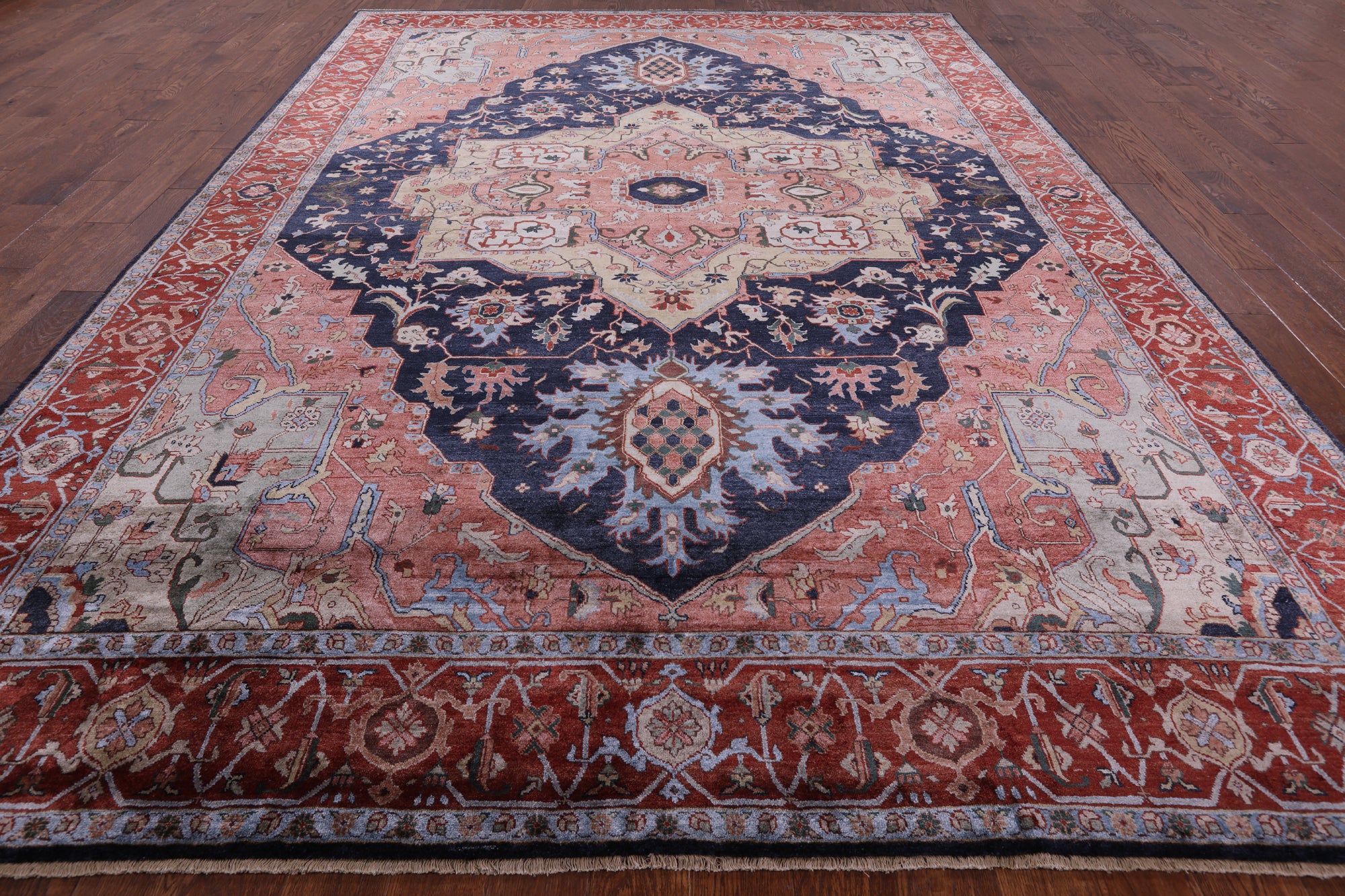 Blue Fine Serapi Hand-Knotted 100% Silk Rug - 8' 10" X 12' 1" - Golden Nile