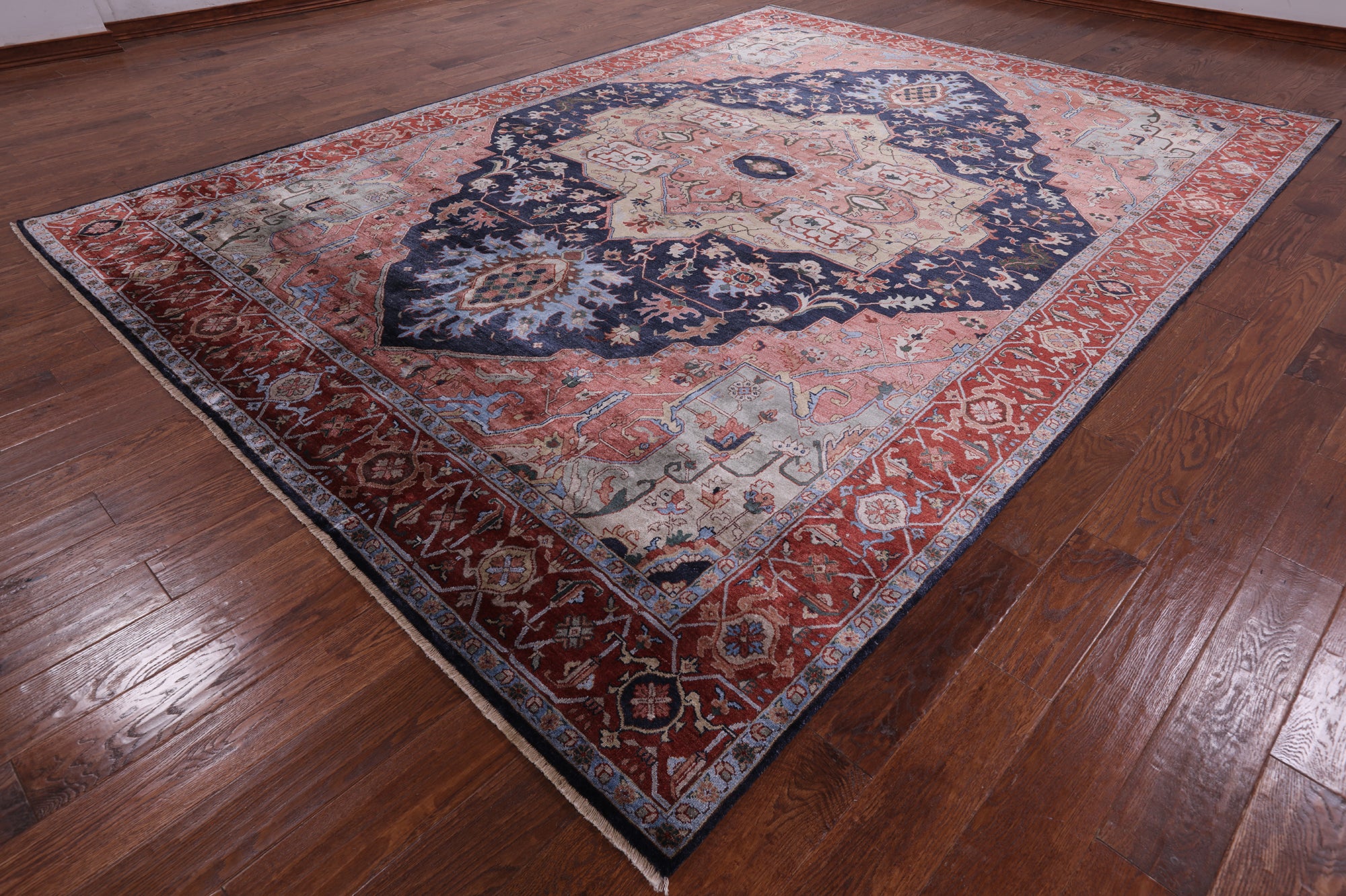 Blue Fine Serapi Hand-Knotted 100% Silk Rug - 8' 10" X 12' 1" - Golden Nile