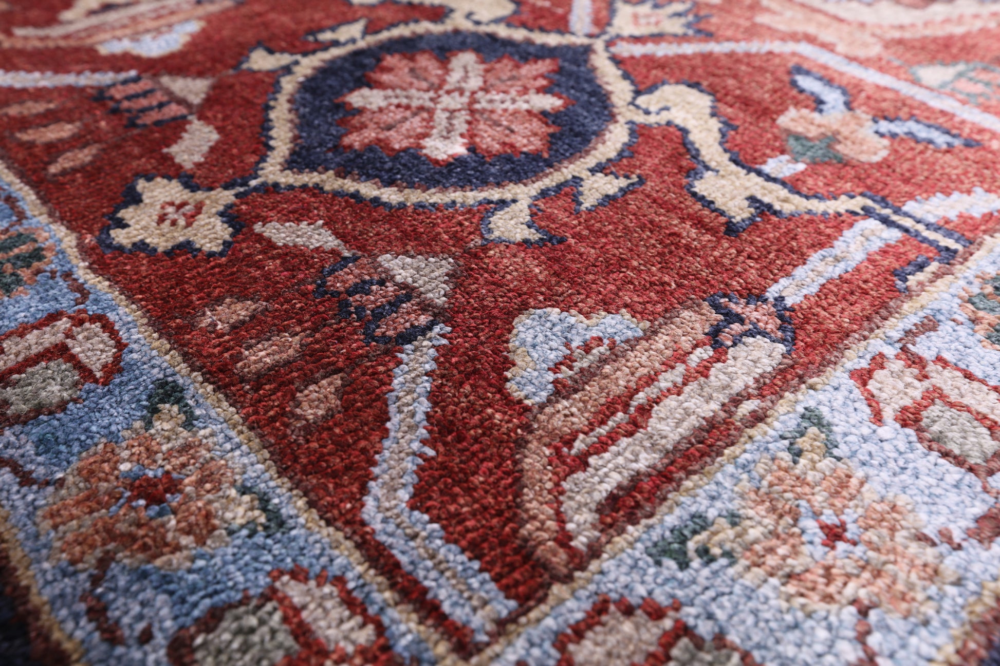 Blue Fine Serapi Hand-Knotted 100% Silk Rug - 8' 10" X 12' 1" - Golden Nile