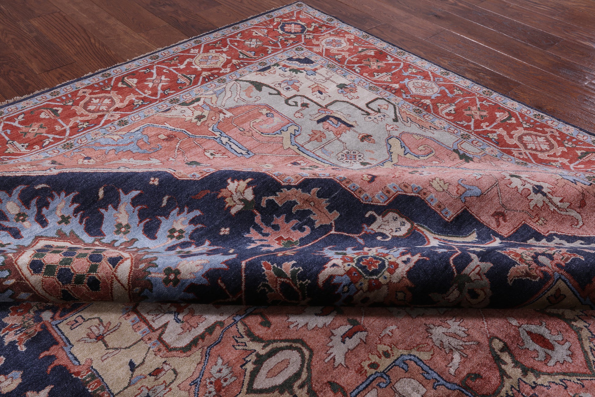 Blue Fine Serapi Hand-Knotted 100% Silk Rug - 8' 10" X 12' 1" - Golden Nile