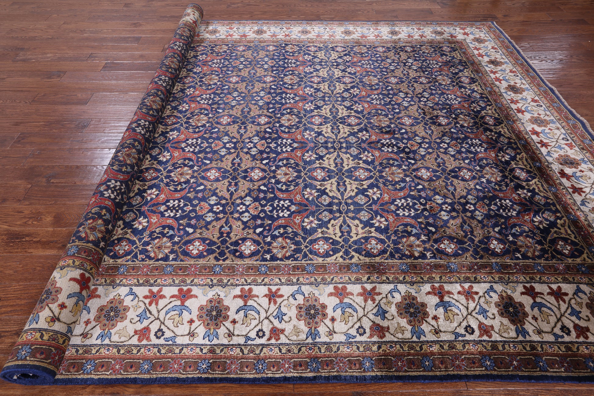 Blue Fine Serapi Hand Knotted 100% Silk Rug - 8' 9" X 11' 9" - Golden Nile