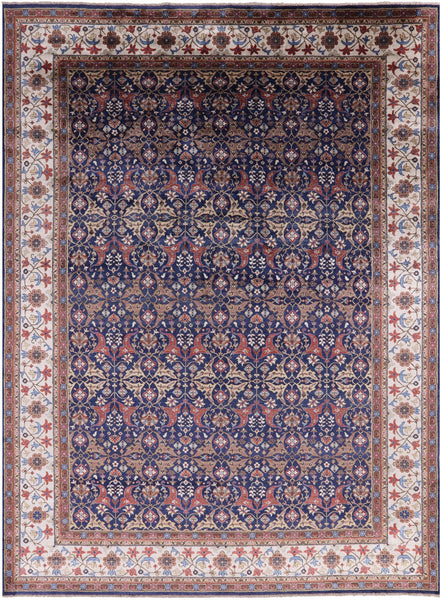 Blue Fine Serapi Hand Knotted 100% Silk Rug - 8' 9" X 11' 9" - Golden Nile