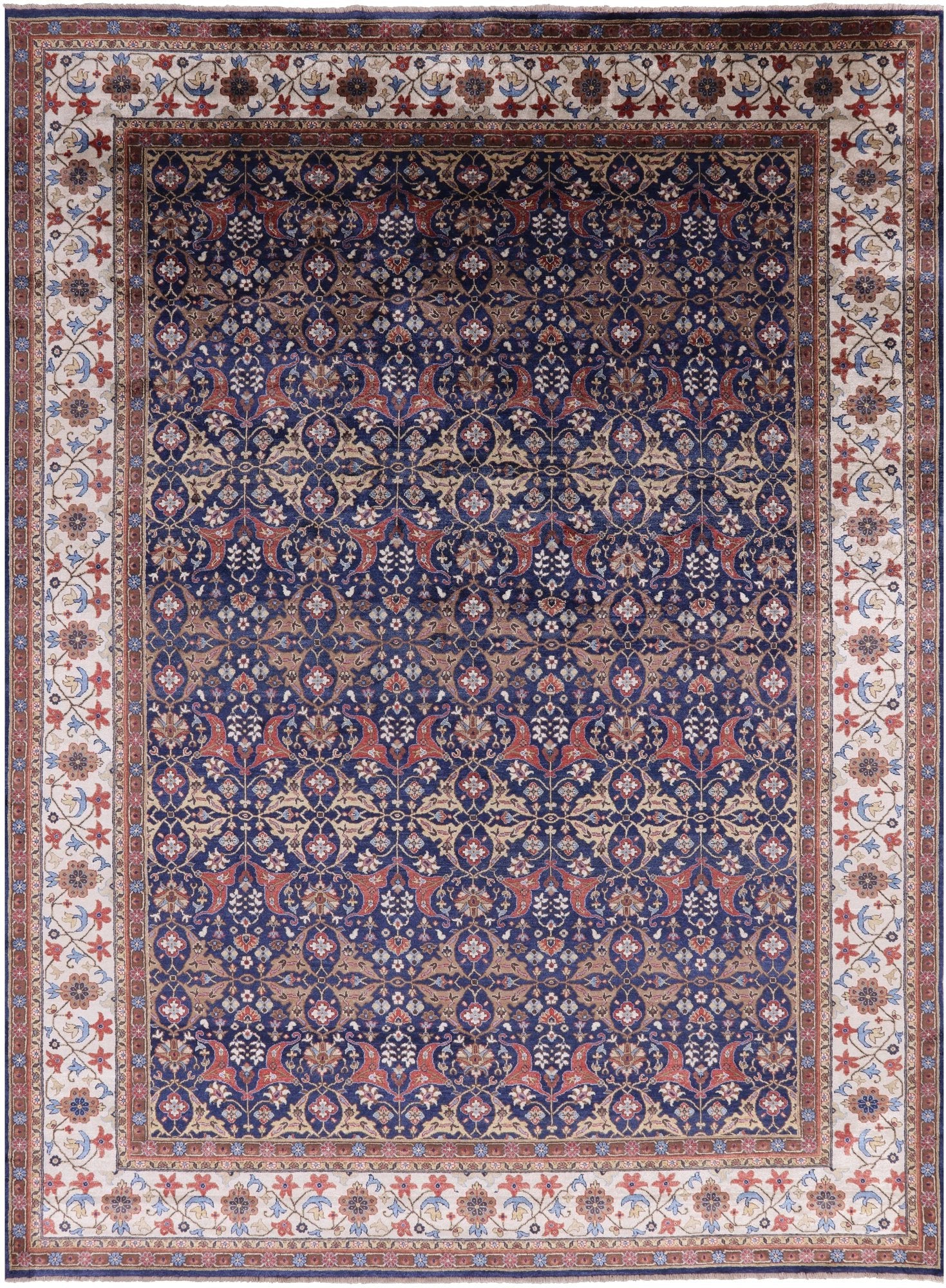 Blue Fine Serapi Hand Knotted 100% Silk Rug - 8' 9" X 11' 9" - Golden Nile