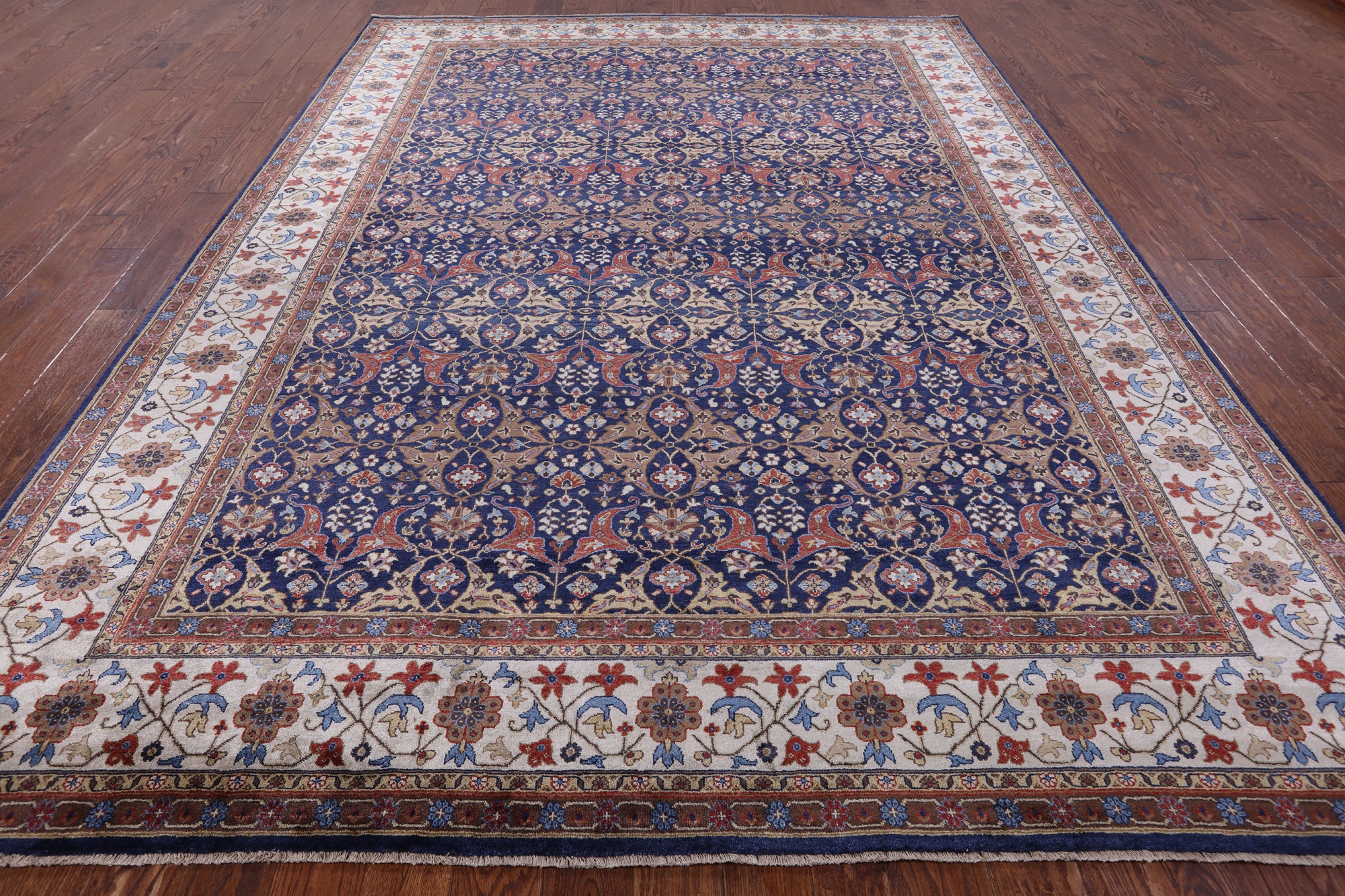 Blue Fine Serapi Hand Knotted 100% Silk Rug - 8' 9" X 11' 9" - Golden Nile