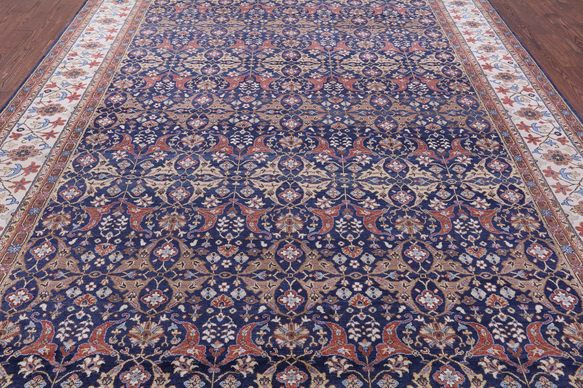 Blue Fine Serapi Hand Knotted 100% Silk Rug - 8' 9" X 11' 9" - Golden Nile