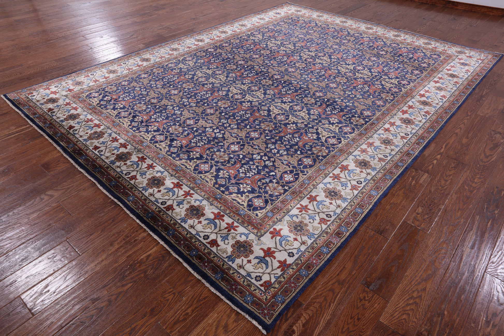 Blue Fine Serapi Hand Knotted 100% Silk Rug - 8' 9" X 11' 9" - Golden Nile