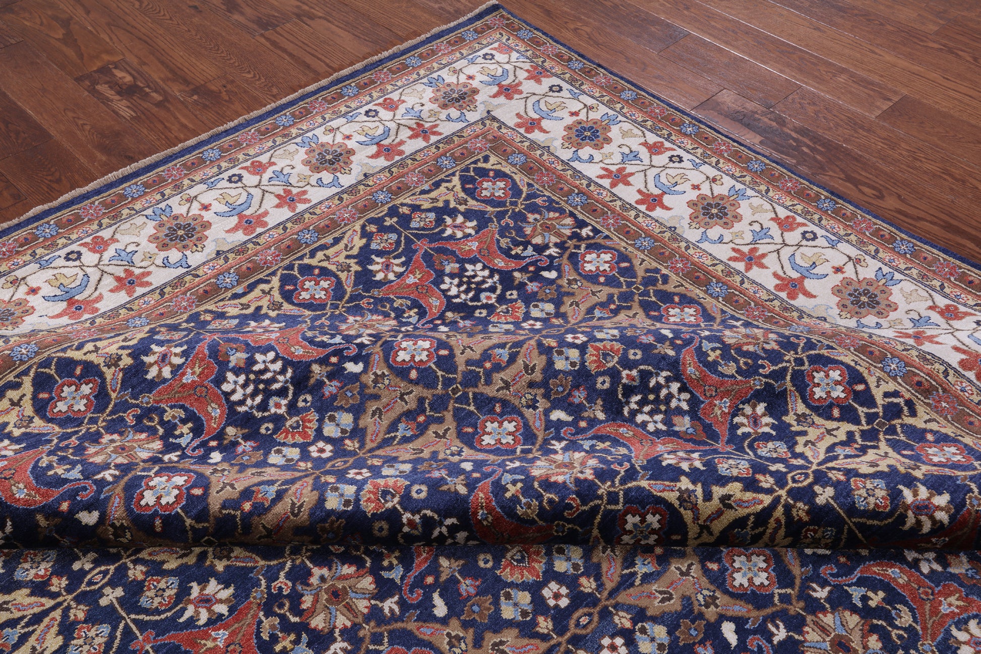 Blue Fine Serapi Hand Knotted 100% Silk Rug - 8' 9" X 11' 9" - Golden Nile
