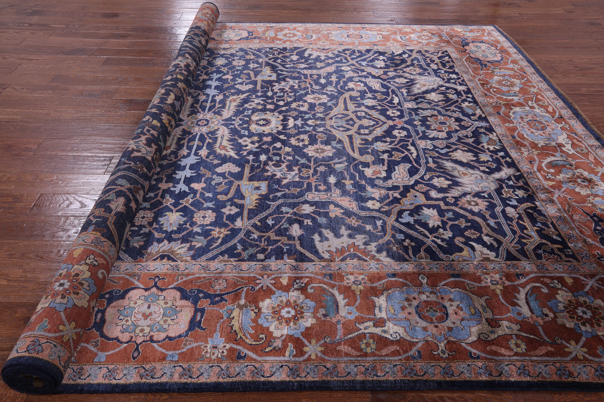 Blue Fine Serapi Handmade 100% Silk Rug - 8' 10" X 12' 0" - Golden Nile
