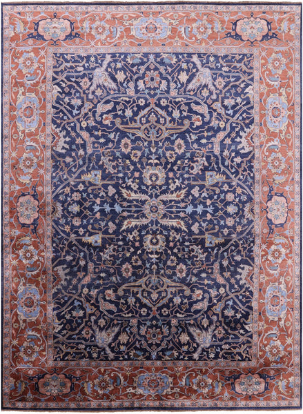 Blue Fine Serapi Handmade 100% Silk Rug - 8' 10" X 12' 0" - Golden Nile