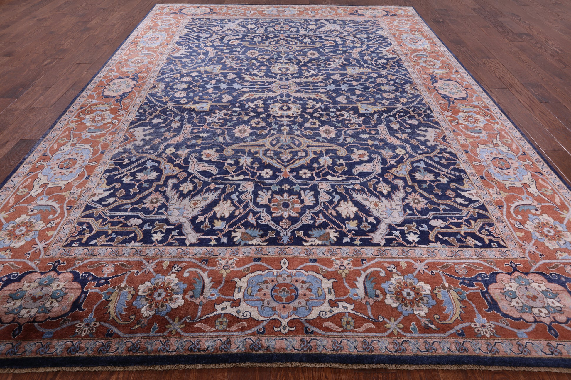 Blue Fine Serapi Handmade 100% Silk Rug - 8' 10" X 12' 0" - Golden Nile