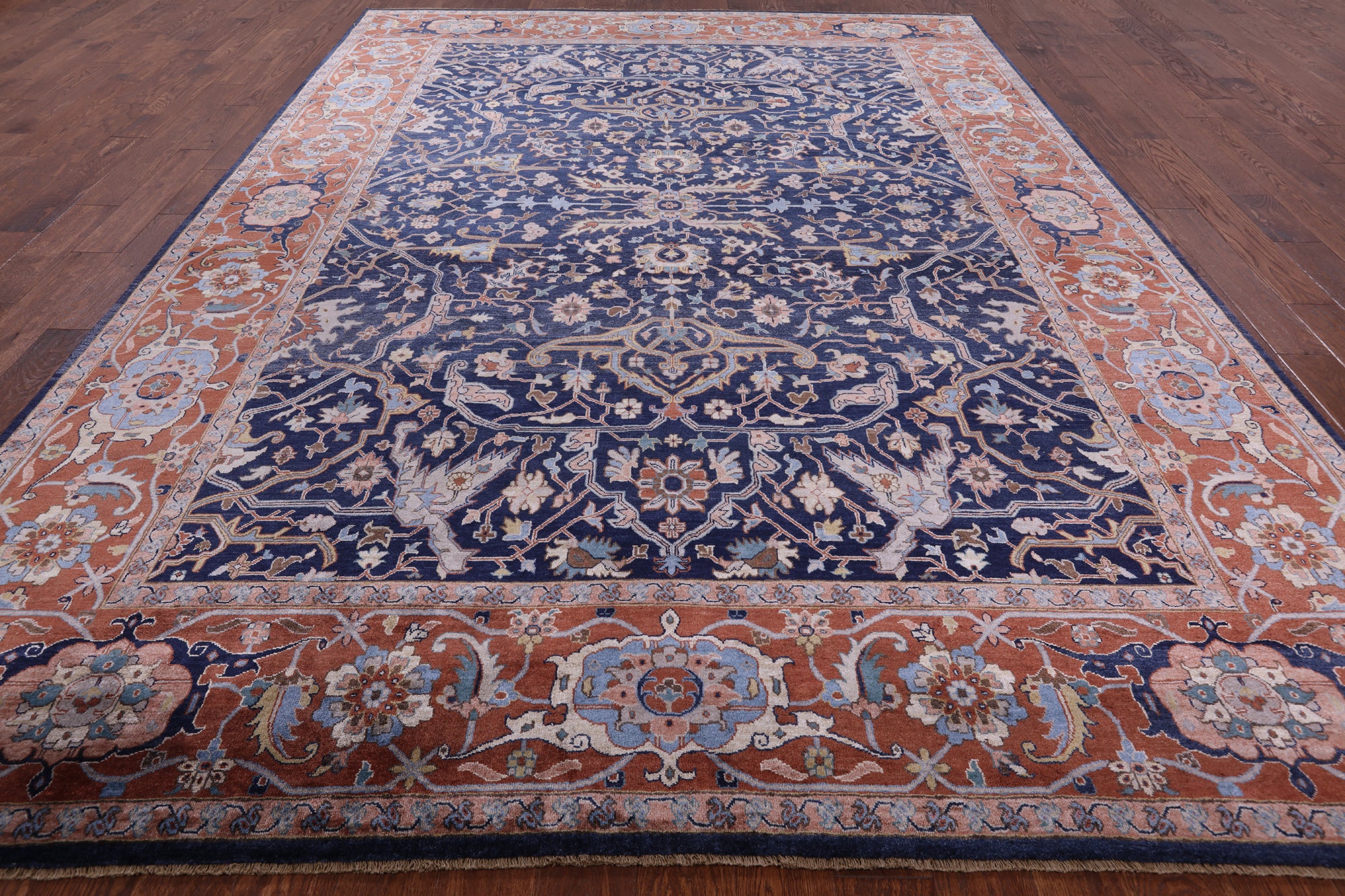 Blue Fine Serapi Handmade 100% Silk Rug - 8' 10" X 12' 0" - Golden Nile