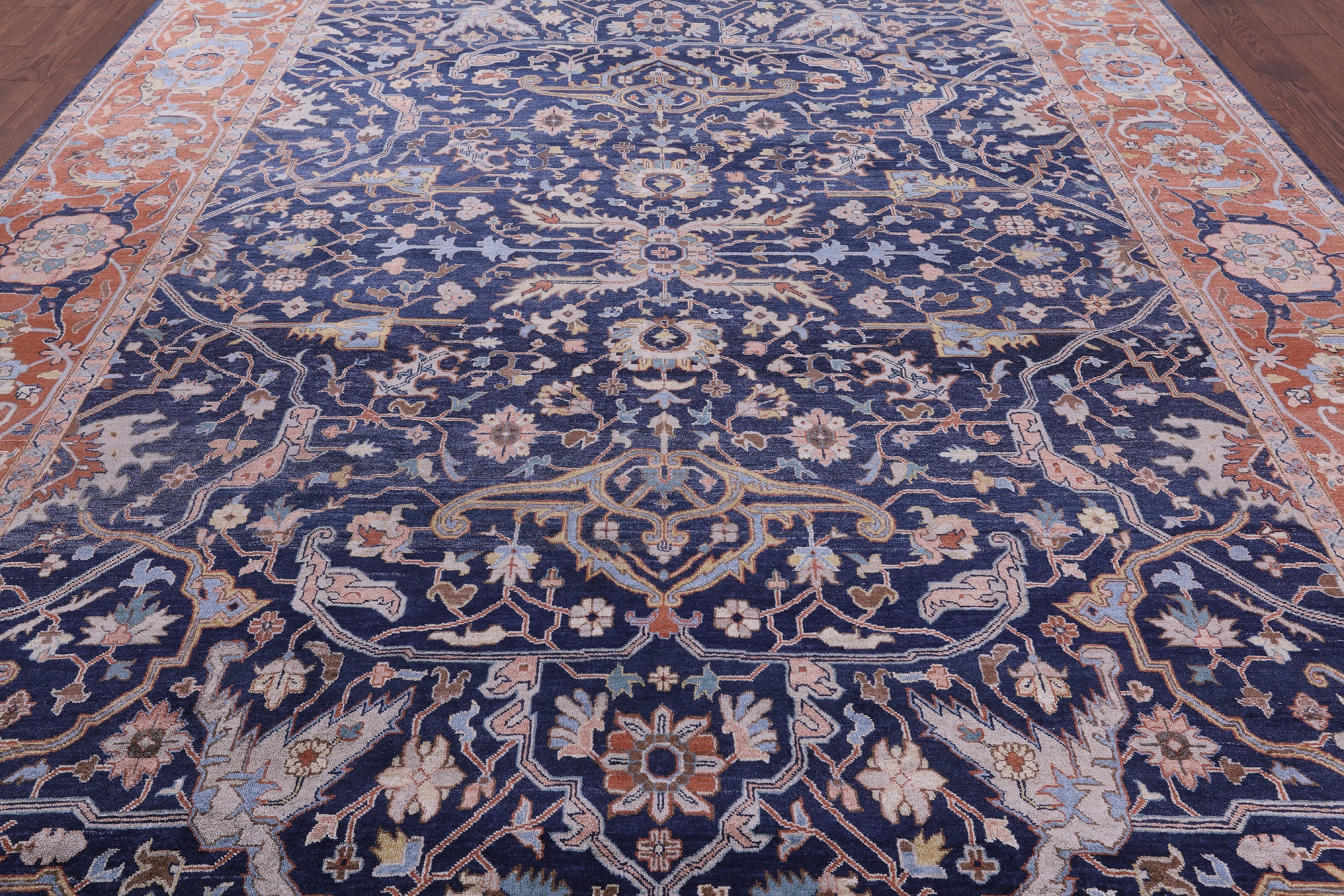 Blue Fine Serapi Handmade 100% Silk Rug - 8' 10" X 12' 0" - Golden Nile